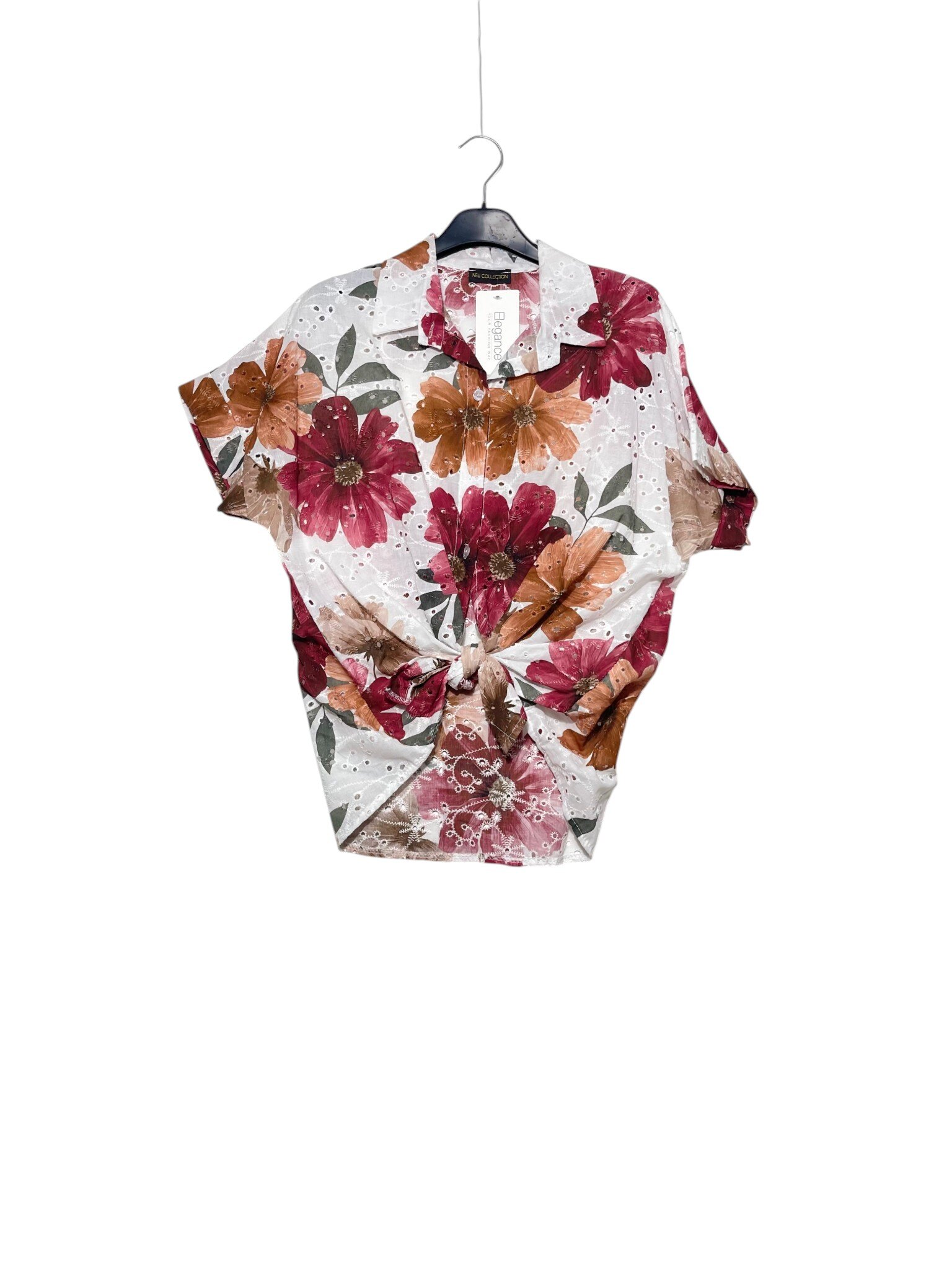 Mayorista Elegance - Camisa oversize de bordado inglés con mangas cortas