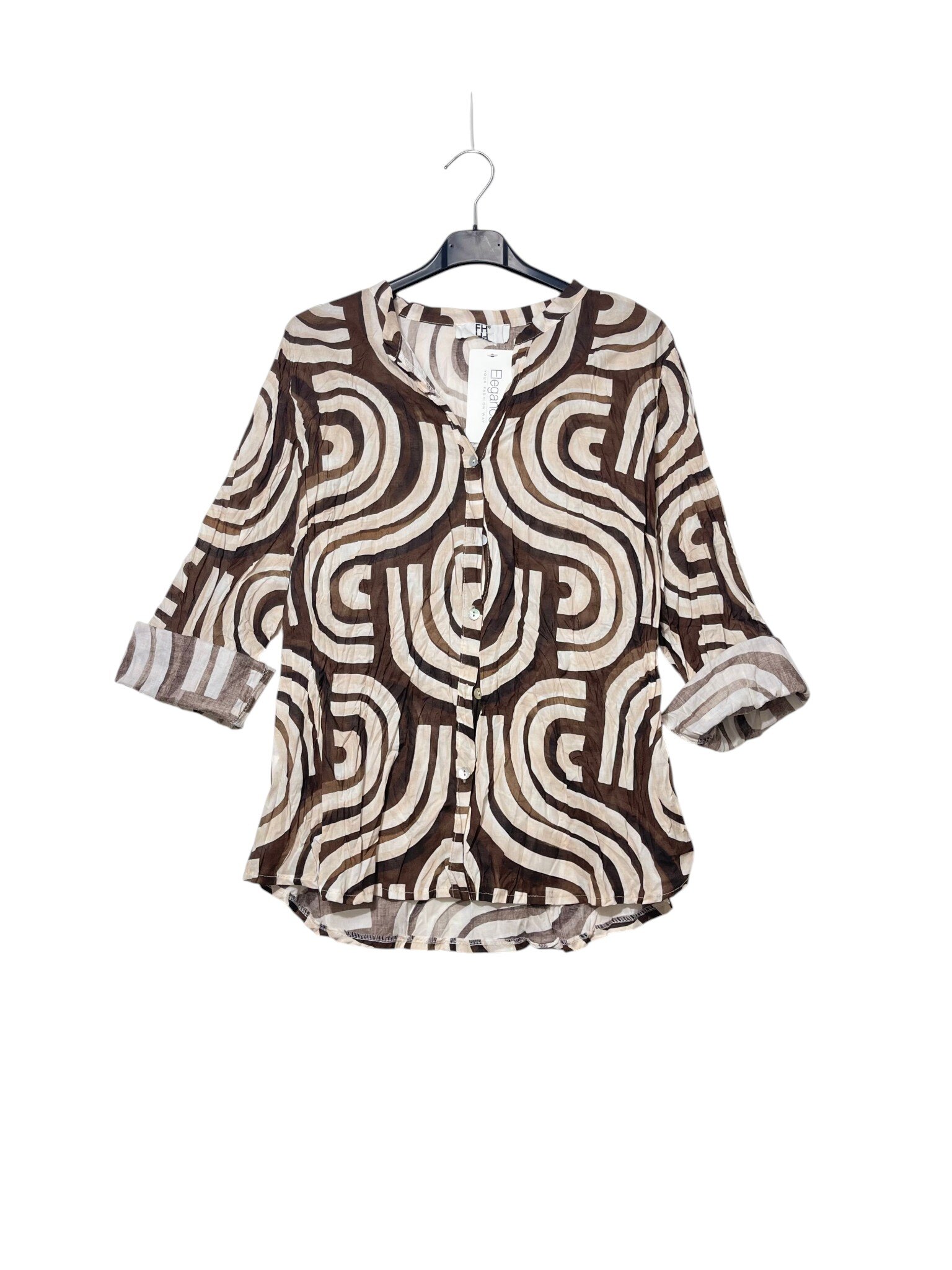 Mayorista Elegance - Camisa de puro algodón con efecto arrugado y estampado geométrico