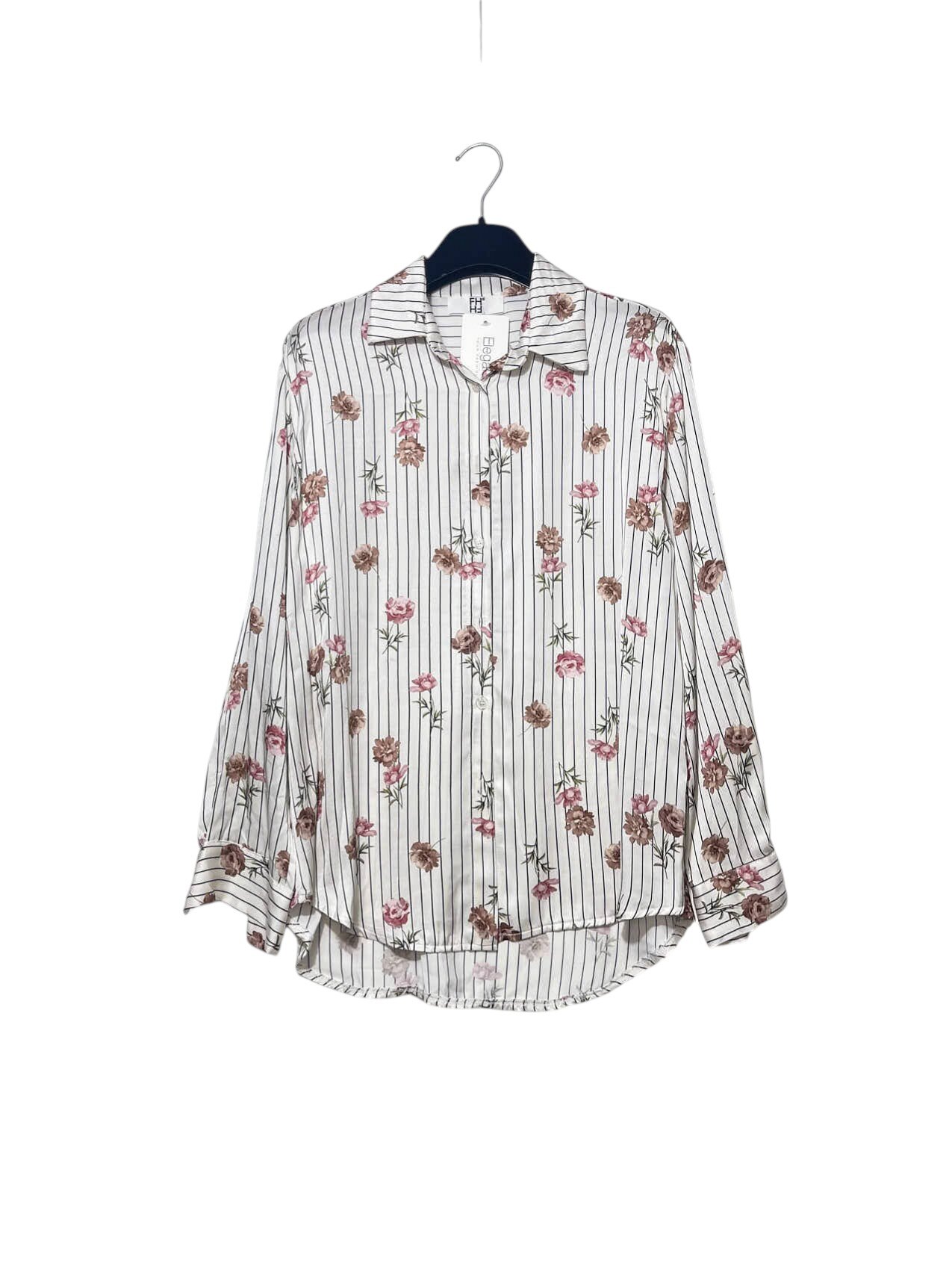 Grossista Elegance - Camicia pura viscosa stampa fiore e righe