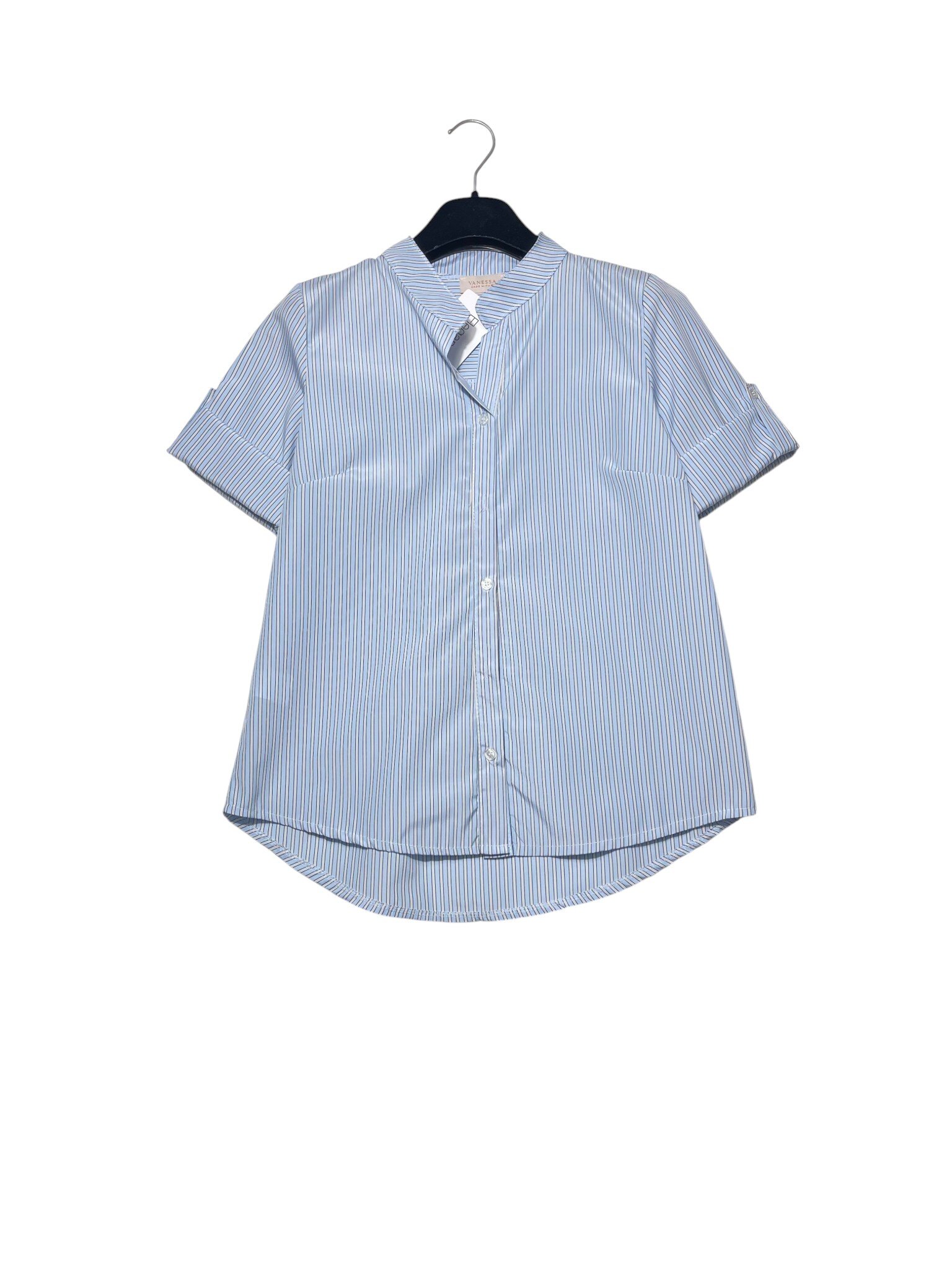 Mayorista Elegance - Camisa de rayas con cuello mao y mangas cortas