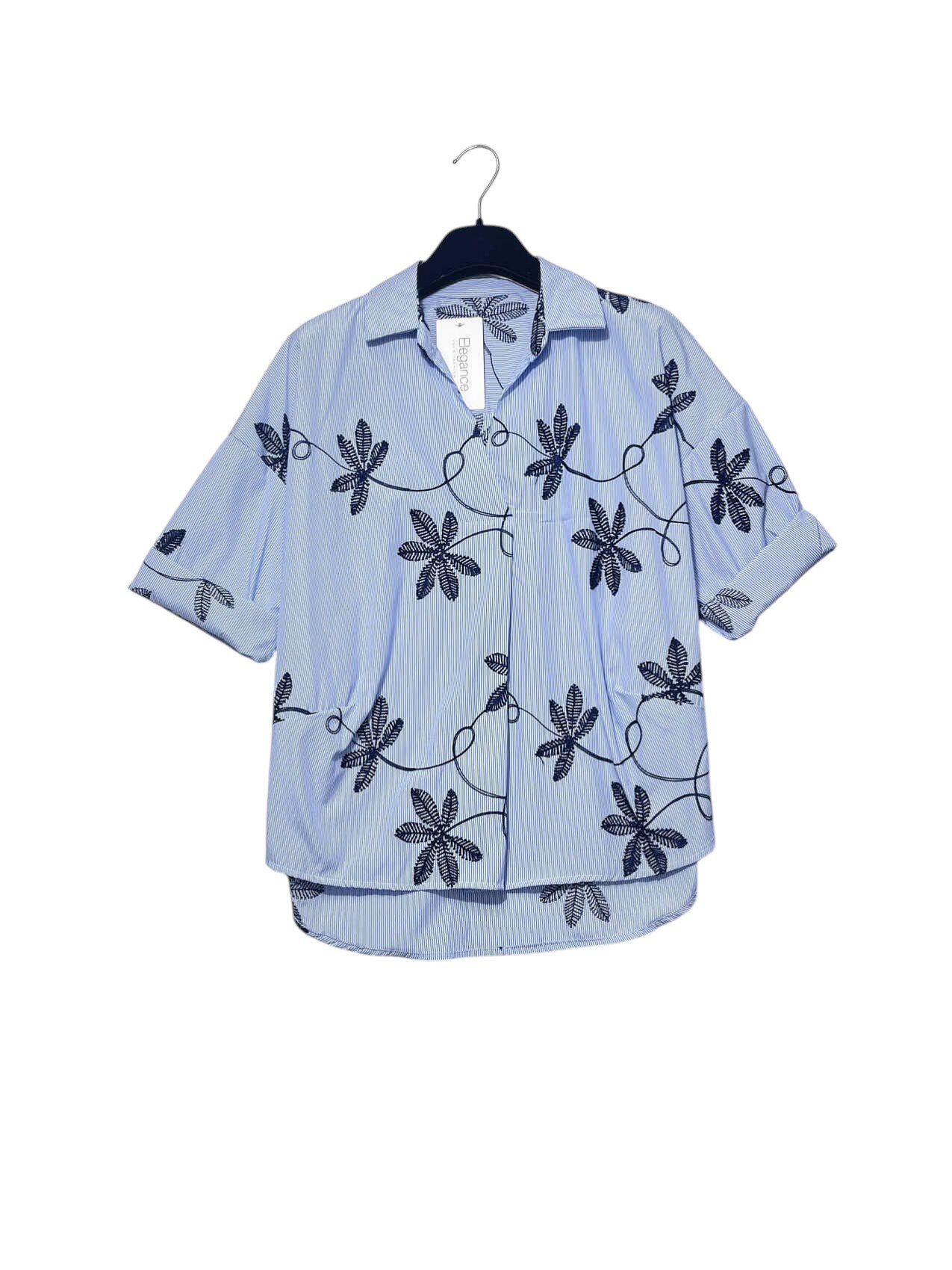 Grossista Elegance - Blusa over scollo v gessata con ricami