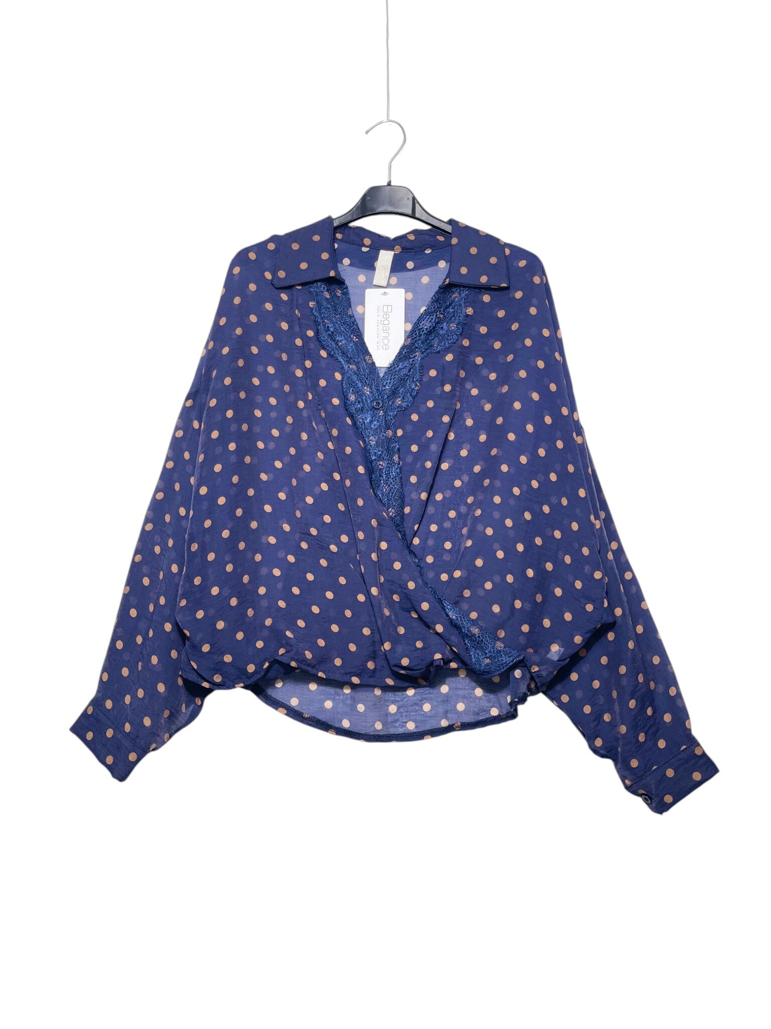 Mayorista Elegance - Blusa con cierre cruzado y encajes, de lunares
