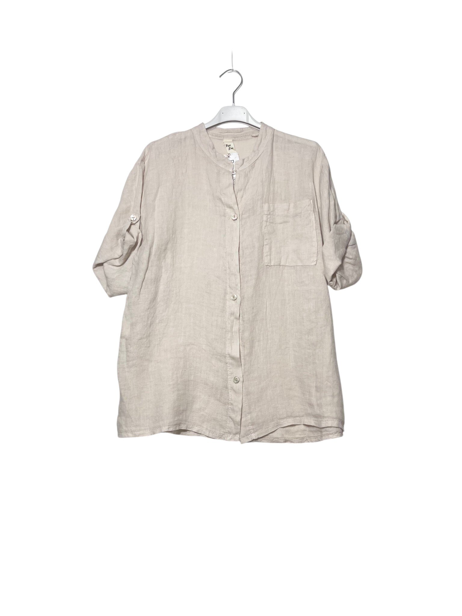 Mayorista Elegance - Camisa de lino puro con bolsillo en el pecho y cuello mao
