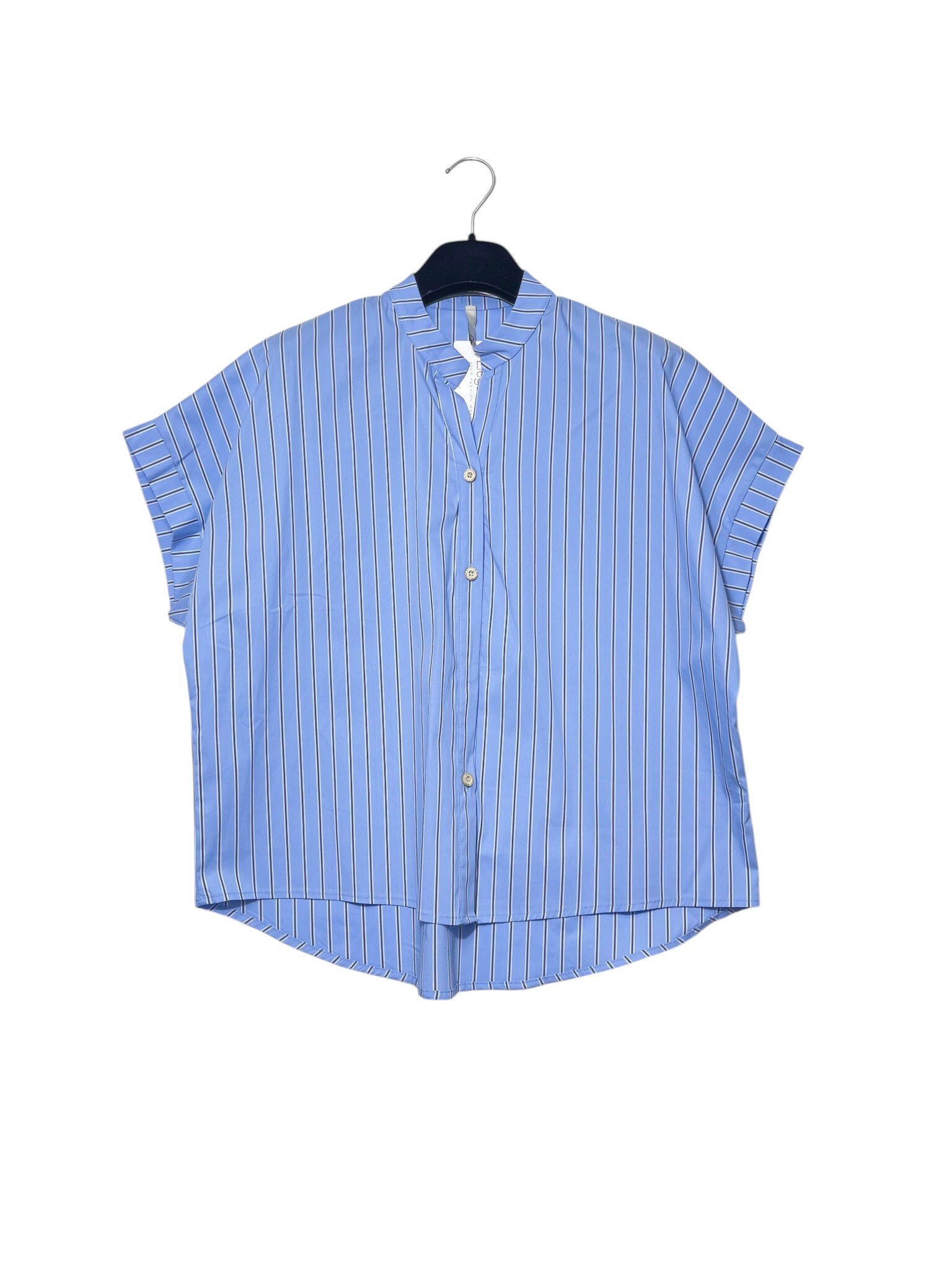 Mayorista Elegance - Camisa de rayas de manga corta con cuello mao