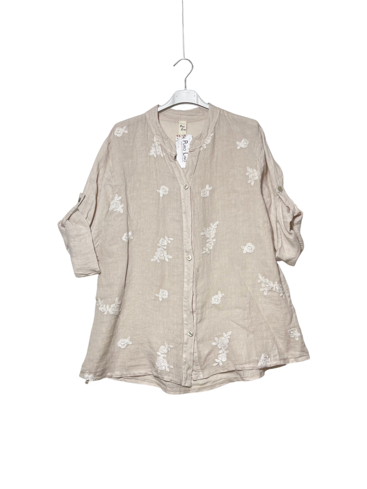 Mayorista Elegance - Camisa de lino puro con bordados florales
