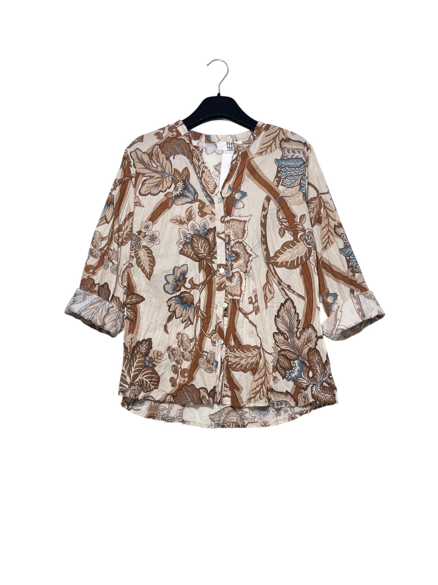 Mayorista Elegance - Camisa de puro algodón efecto arrugado con estampado floral