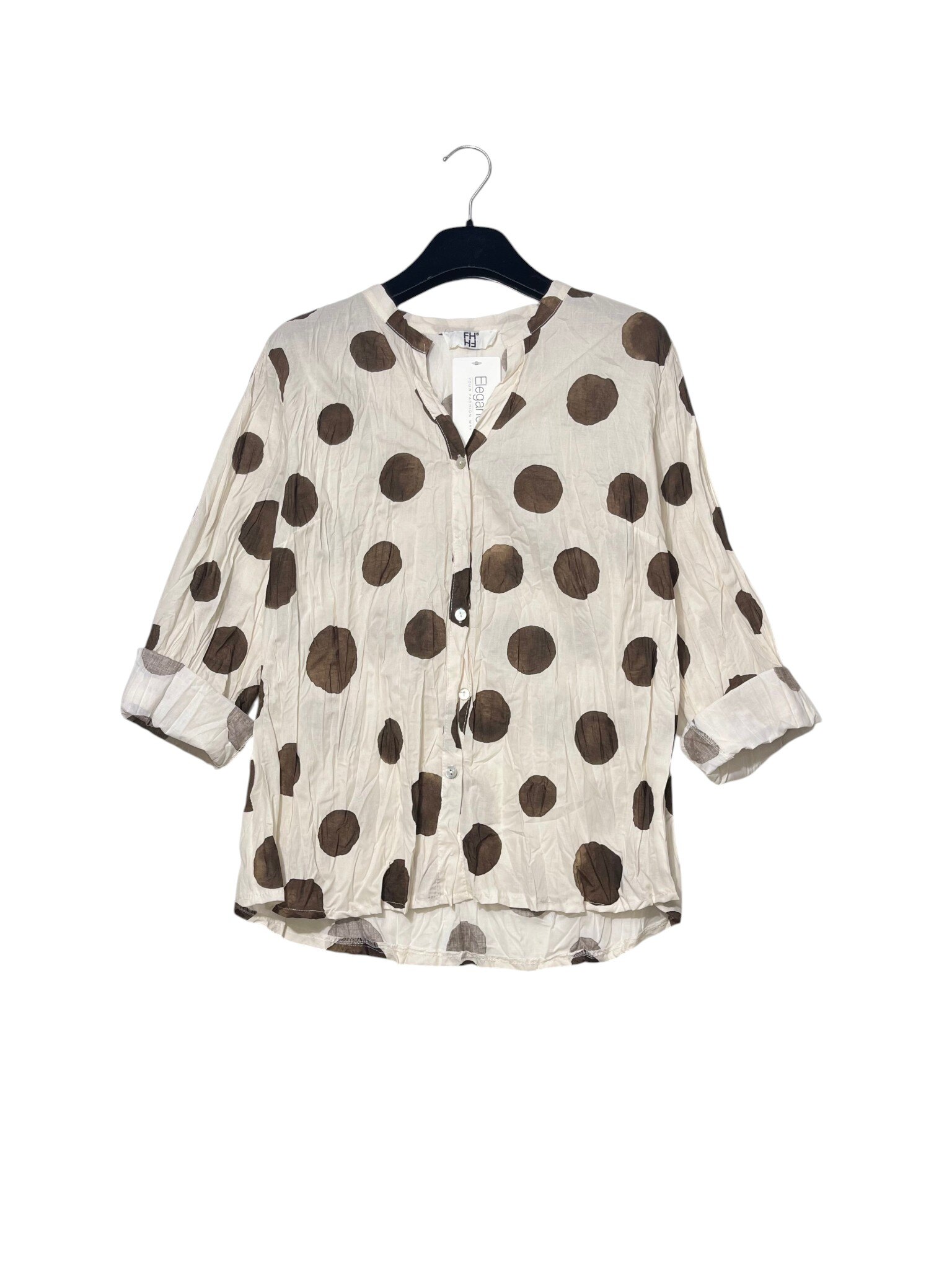 Mayorista Elegance - Camisa de puro algodón efecto arrugado con estampado de lunares