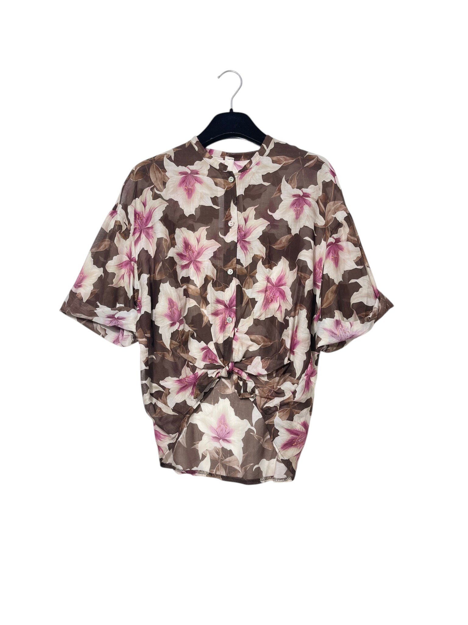 Wholesaler Elegance - Silk blend shirt with mandarin collar and floral print