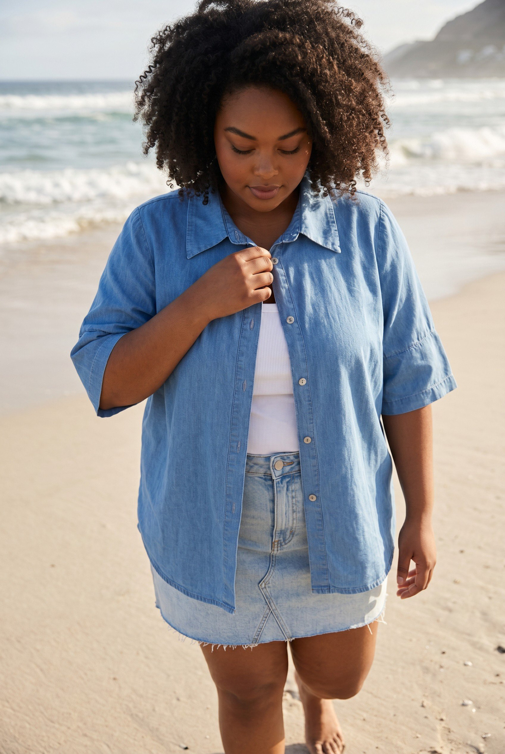 Großhändler Elegance - Große Größe Chambray Kurzarmhemd