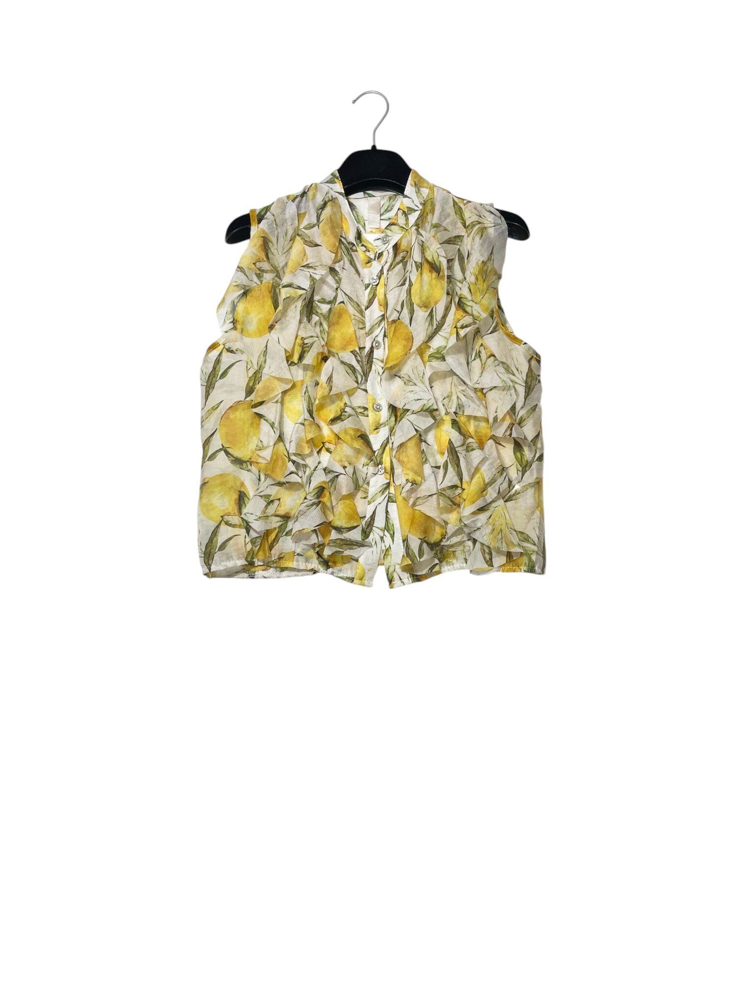 Wholesaler Elegance - Sleeveless blouse with lemon print ruffles