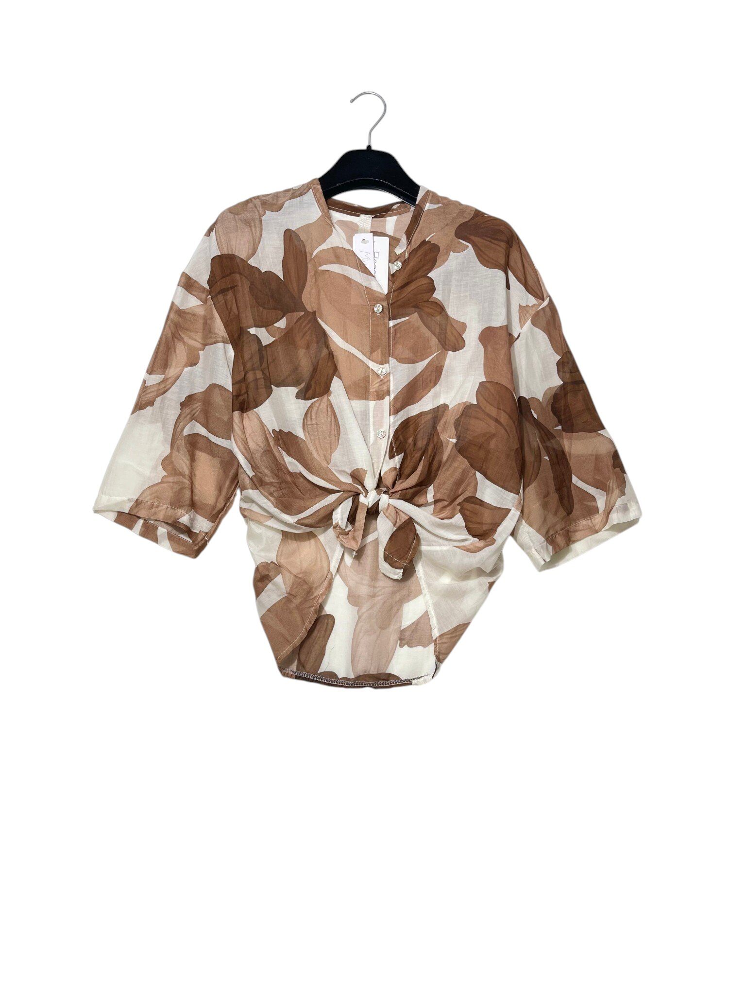 Wholesaler Elegance - Silk blend shirt with mandarin collar and floral print