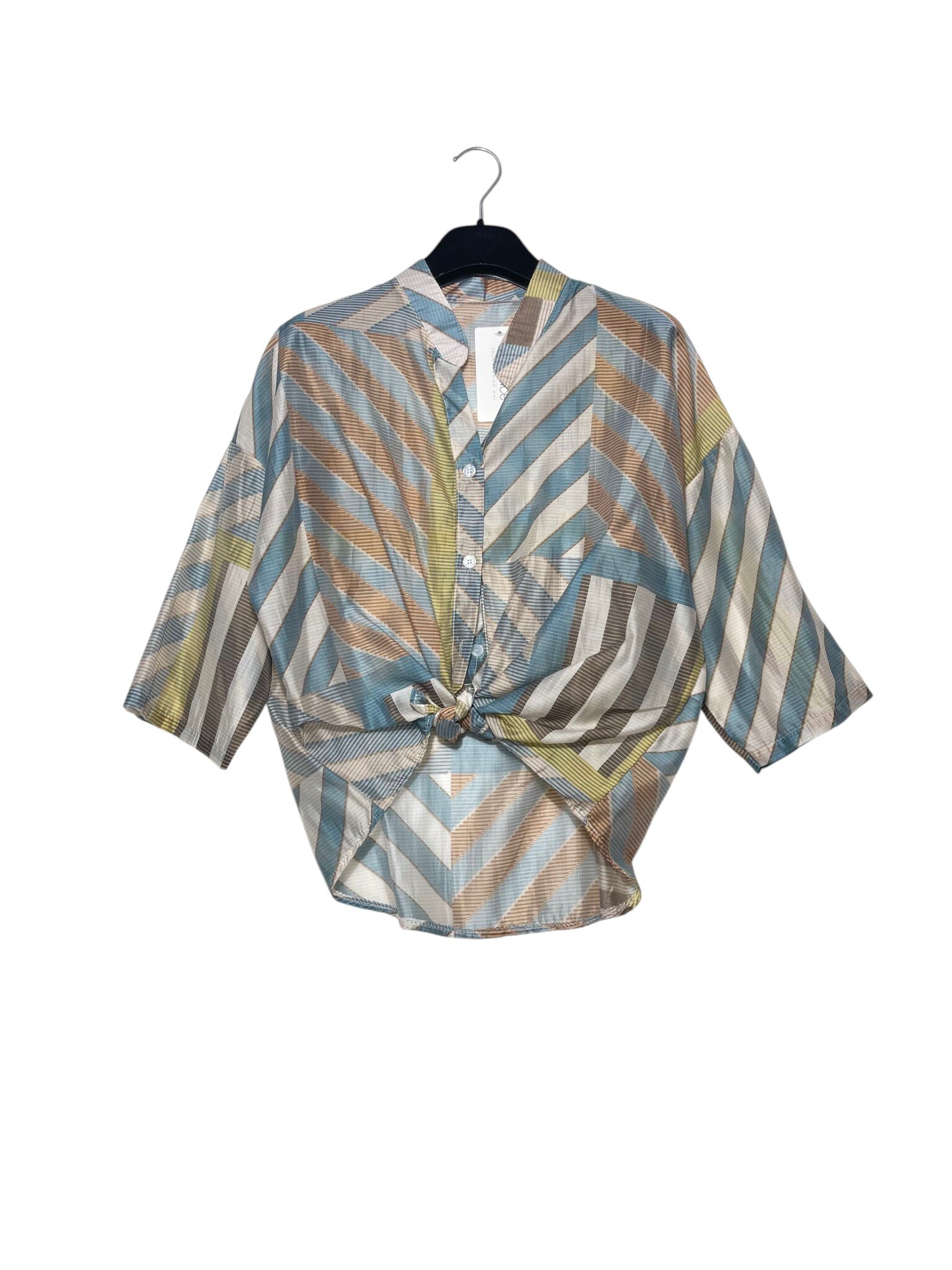 Mayorista Elegance - Camisa de tencel con cuello mao y estampado geométrico