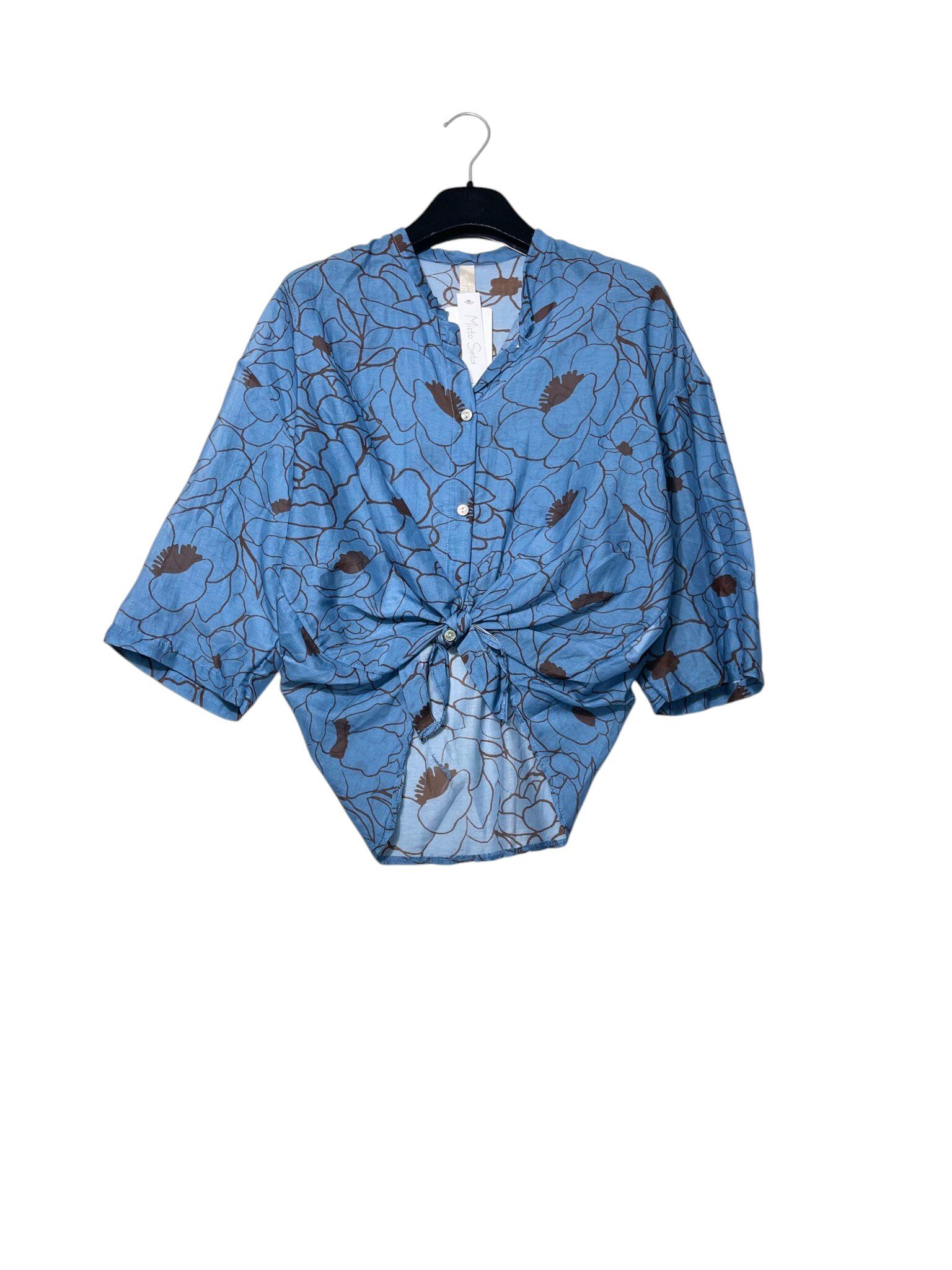 Wholesaler Elegance - Silk blend shirt with mandarin collar and floral print