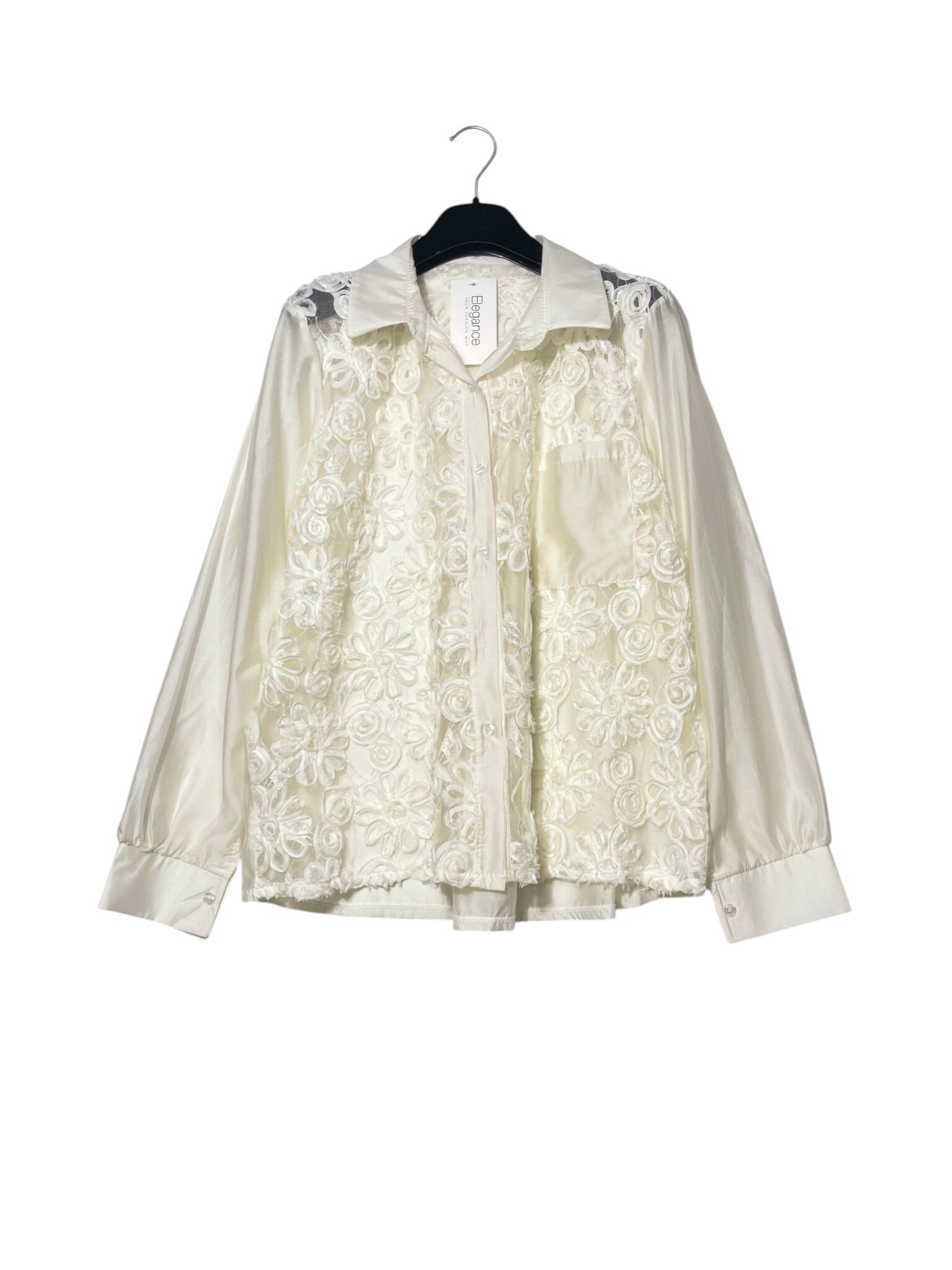Wholesaler Elegance - Lyocell shirt with floral embroidery and chest pocket