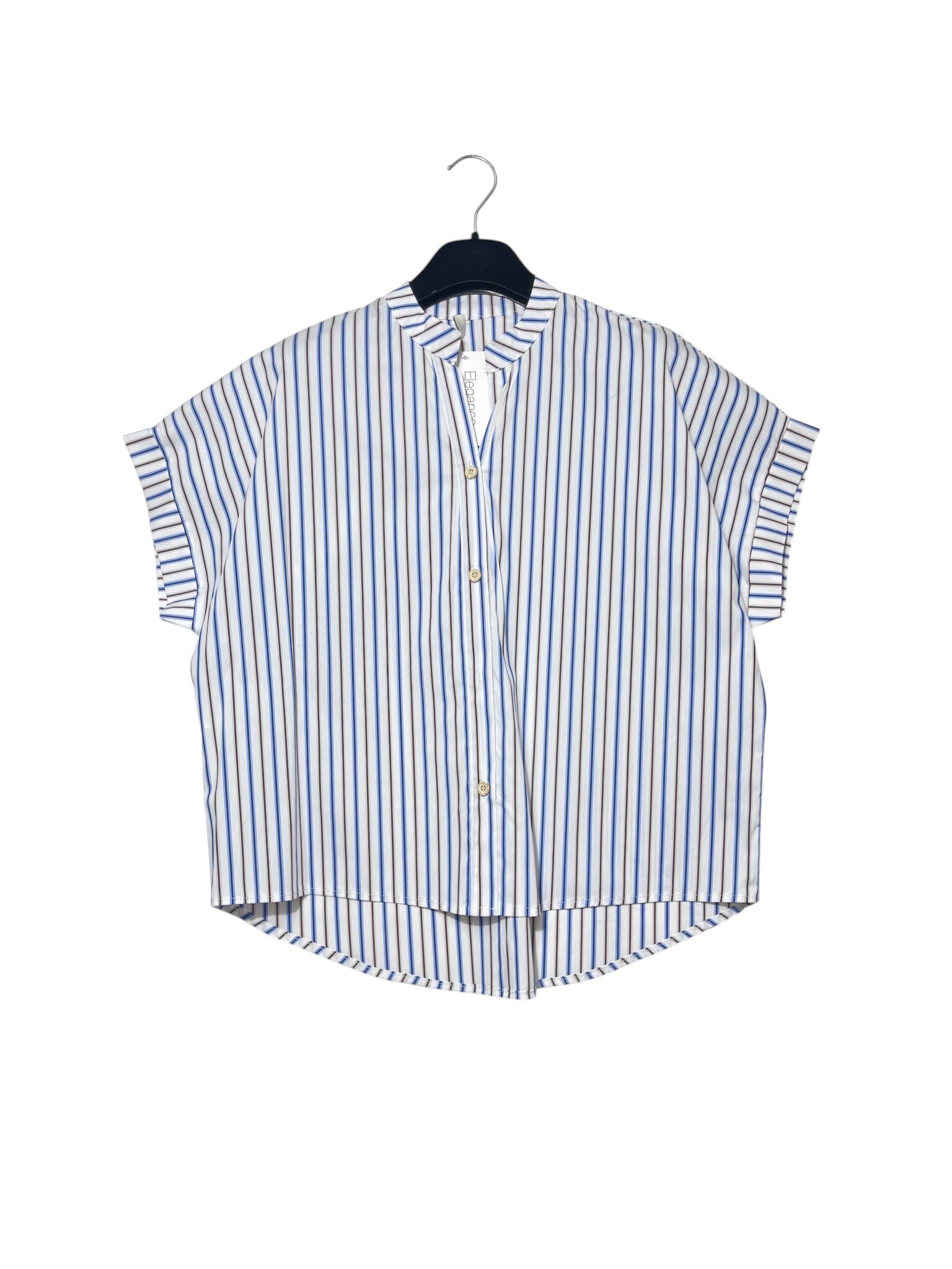 Mayorista Elegance - Camisa de rayas de manga corta con cuello mao