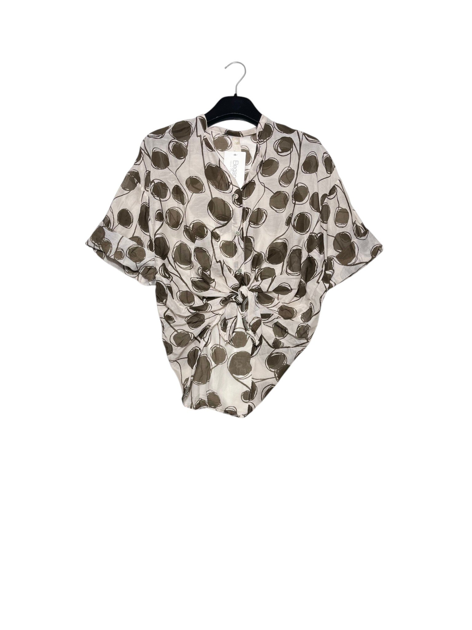 Mayorista Elegance - Camisa de mezcla de seda con cuello mao y estampado de lunares