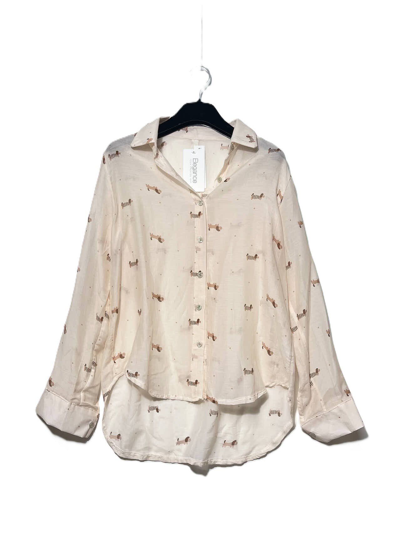 Mayorista Elegance - Camisa de mezcla de seda con estampado de perro