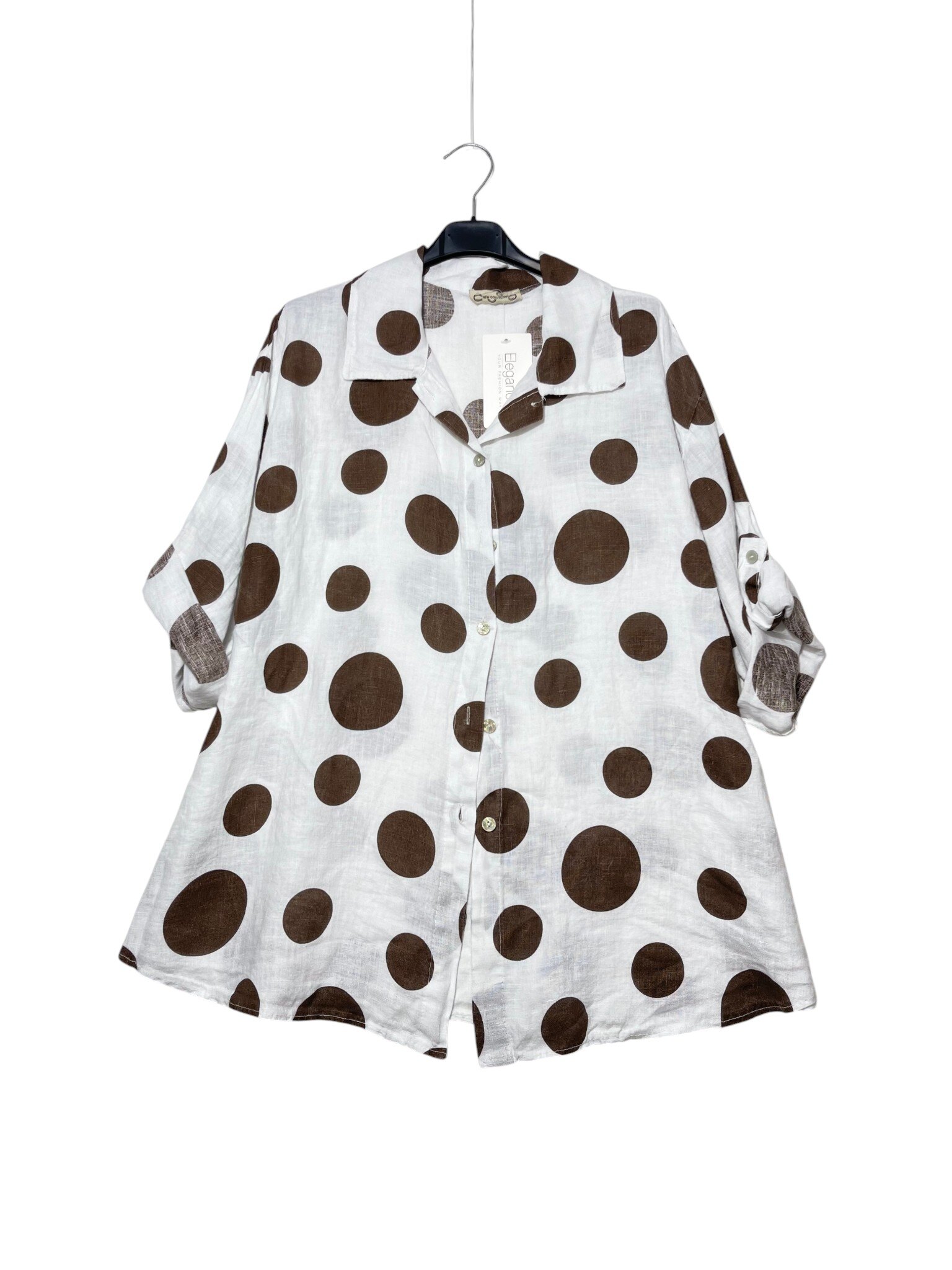 Wholesaler Elegance - Oversized pure linen polka dot shirt