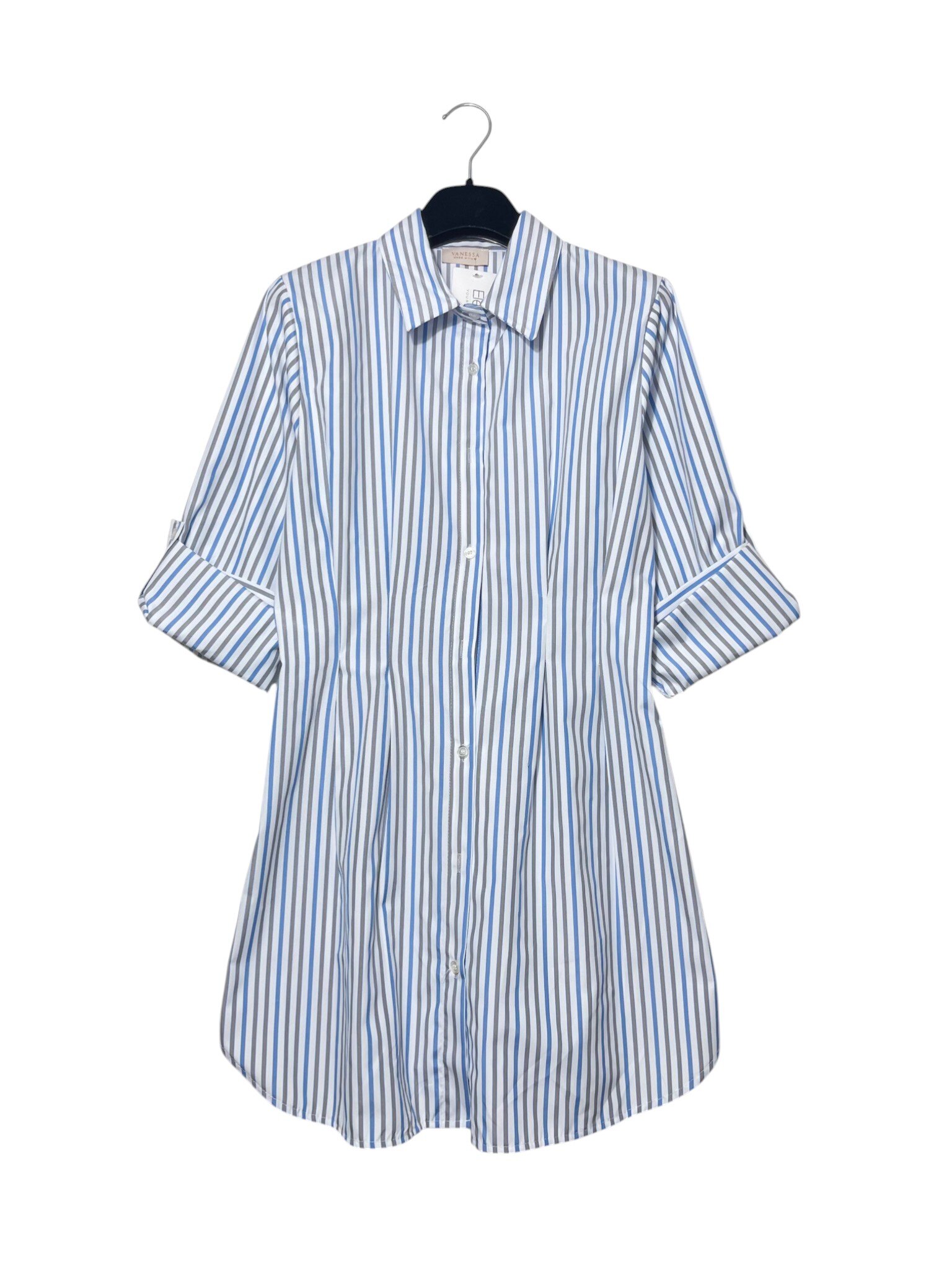 Grossista Elegance - Camicia lunga a righe slim in vita elasticizzata