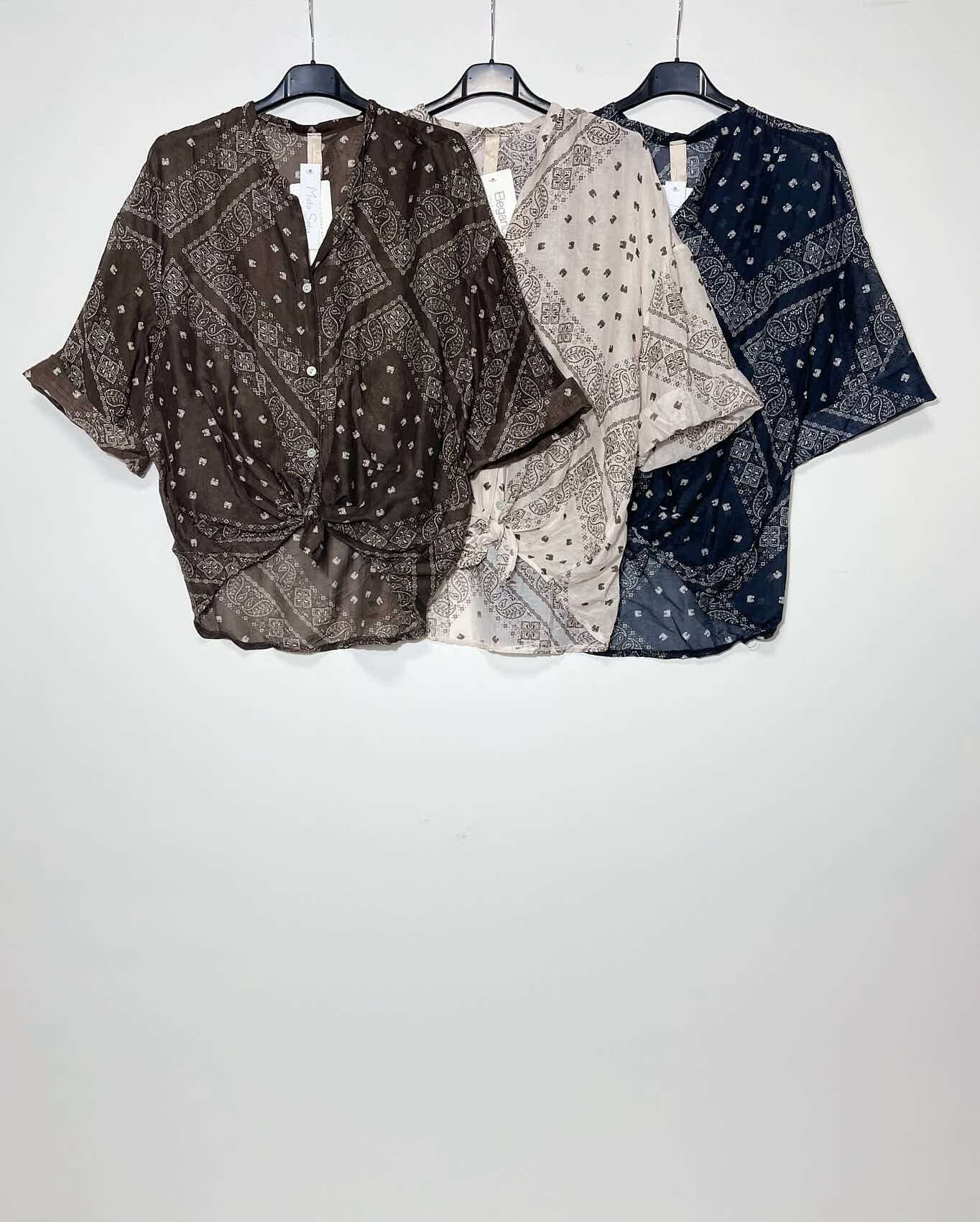 Grossista Elegance - Camicia in misto seta con collo alla coreana