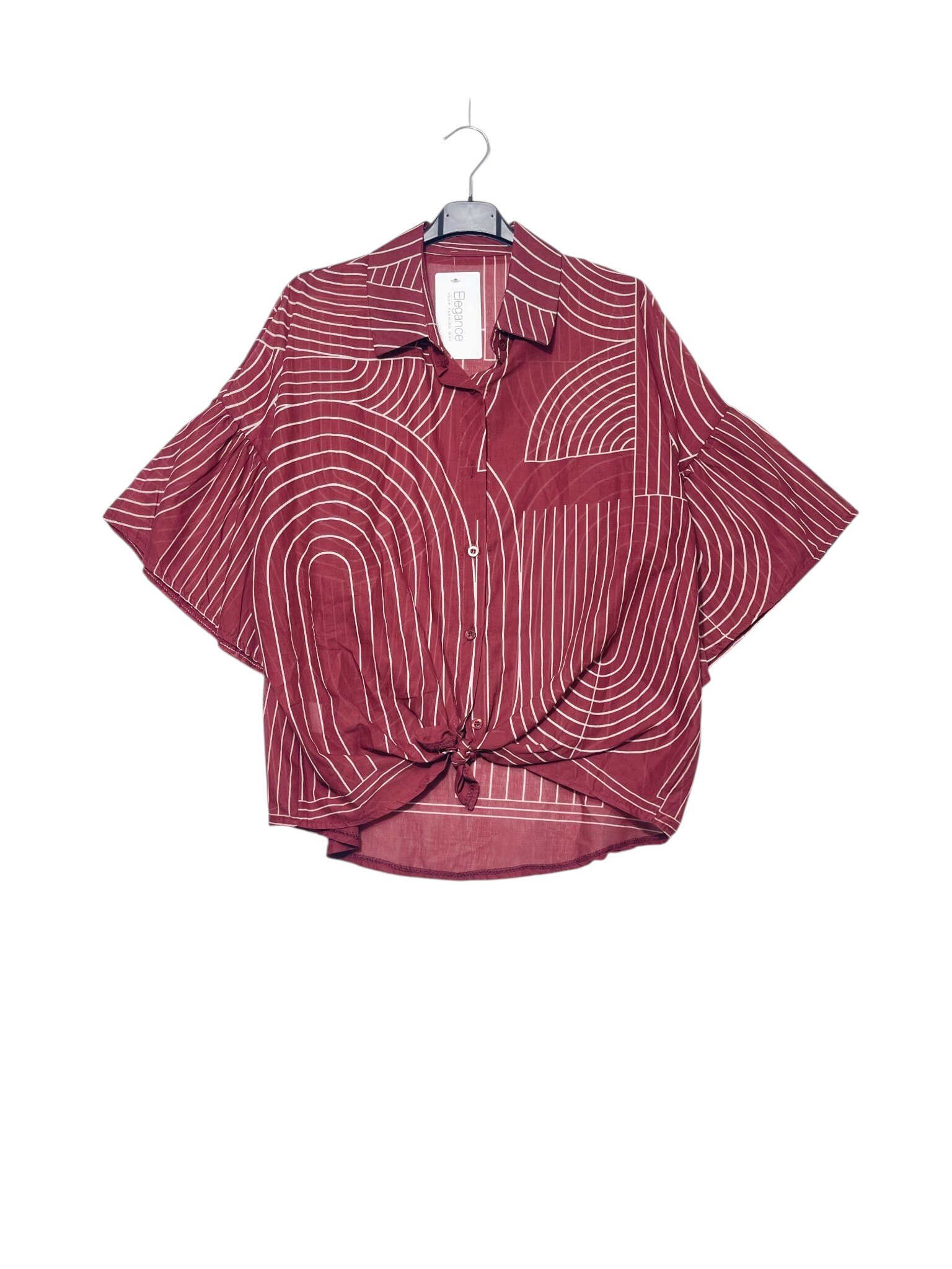 Wholesaler Elegance - Pure cotton blouse with ruffled sleeves and geometric pattern