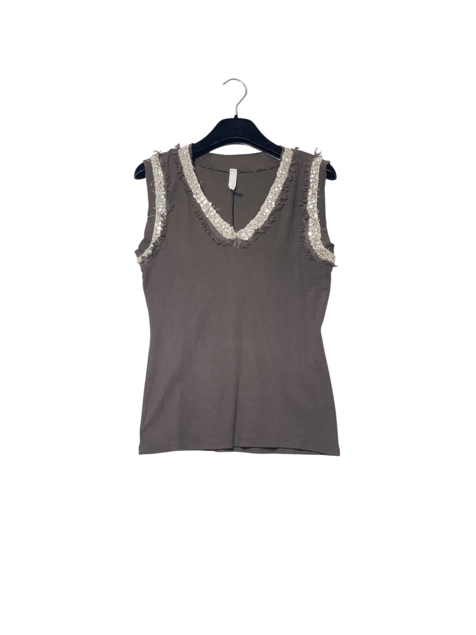 Wholesaler Elegance - V-neck tank top with sequin inserts, ribbed