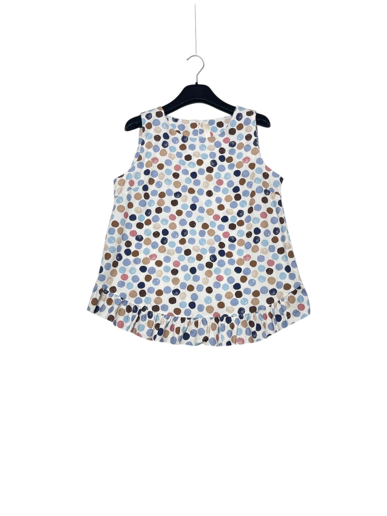 Mayorista Elegance - Camiseta sin mangas con volantes en la parte inferior, botón trasero con estampado de lunares