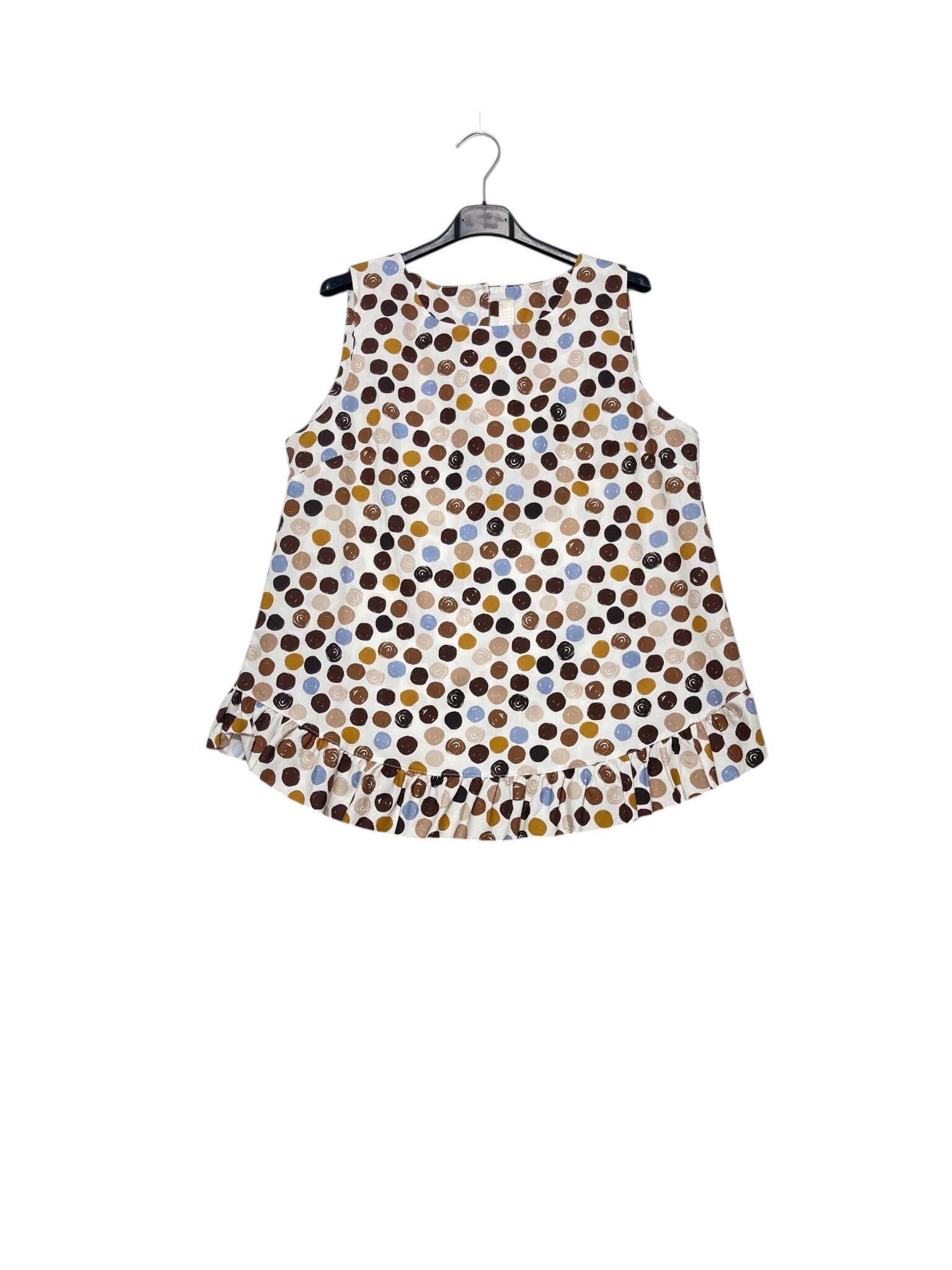 Mayorista Elegance - Camiseta sin mangas con volantes en la parte inferior, botón trasero con estampado de lunares