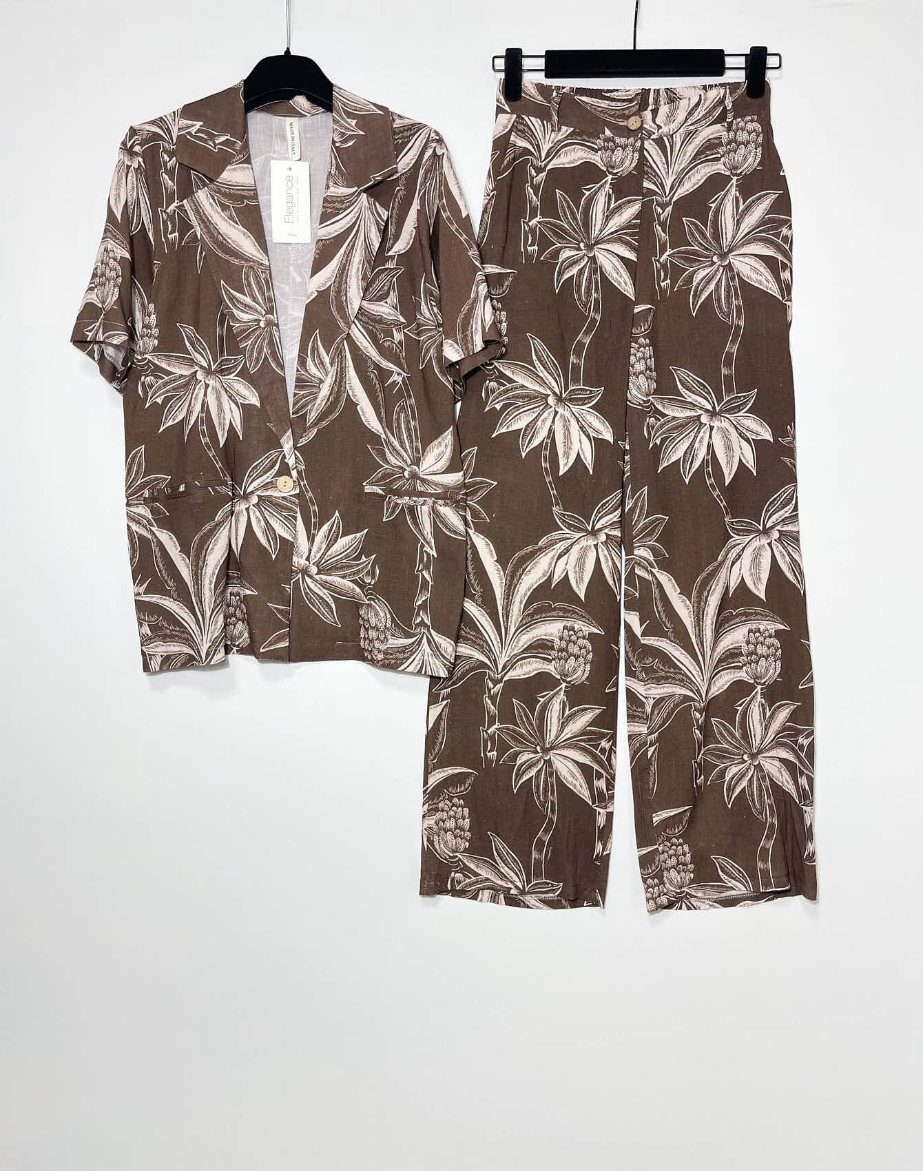 Grossista Elegance - Completo Giacca e Pantalone Misto Lino con Stampa