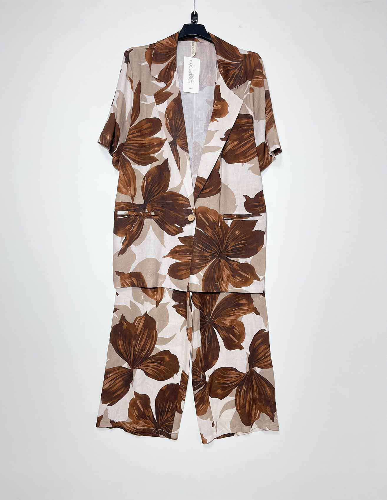 Grossista Elegance - Completo Giacca e Pantalone Misto Lino con Stampa