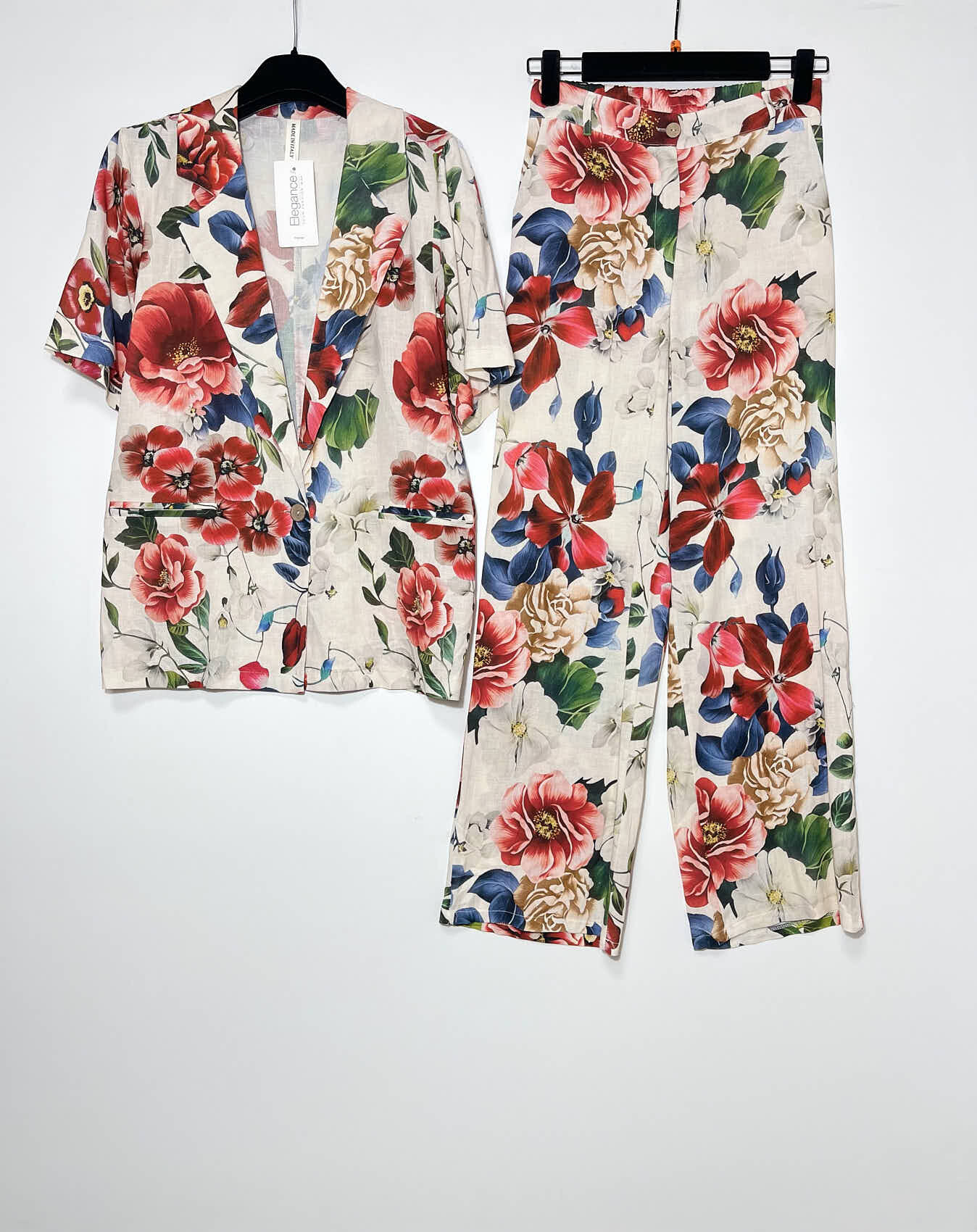 Grossista Elegance - Completo Giacca e Pantalone Misto Lino con Stampa
