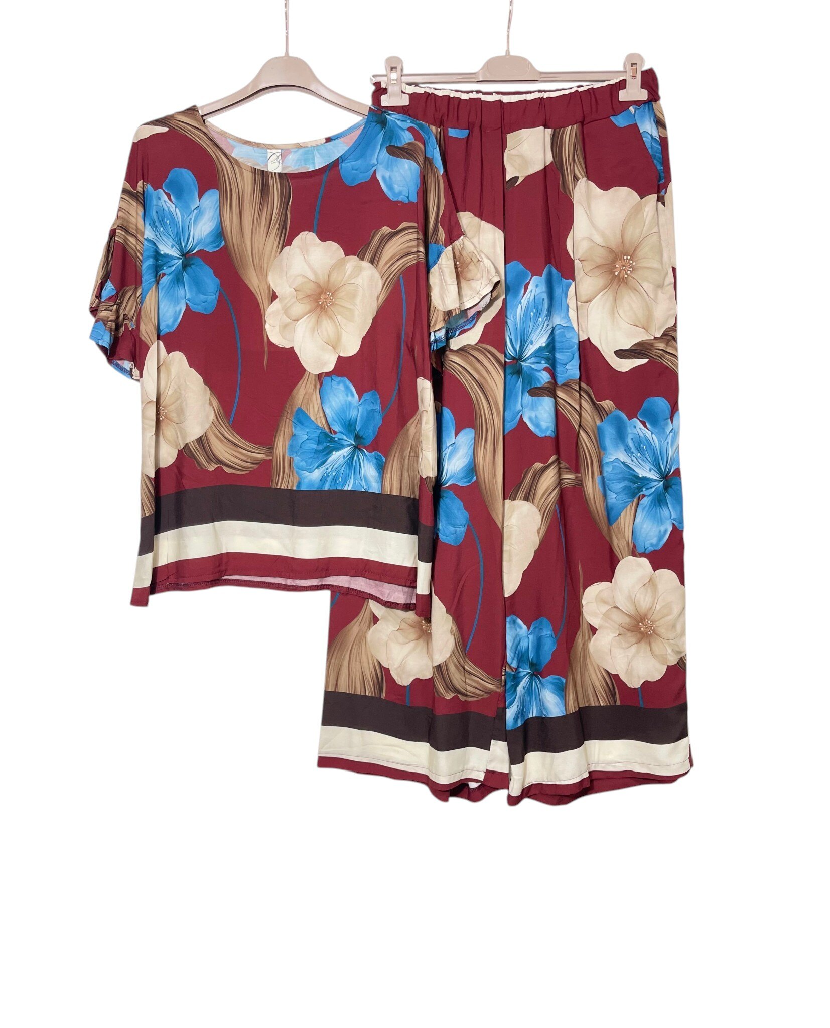 Grossiste Elegance - Ensemble grande taille pull et pantalon imprimé grandes fleurs