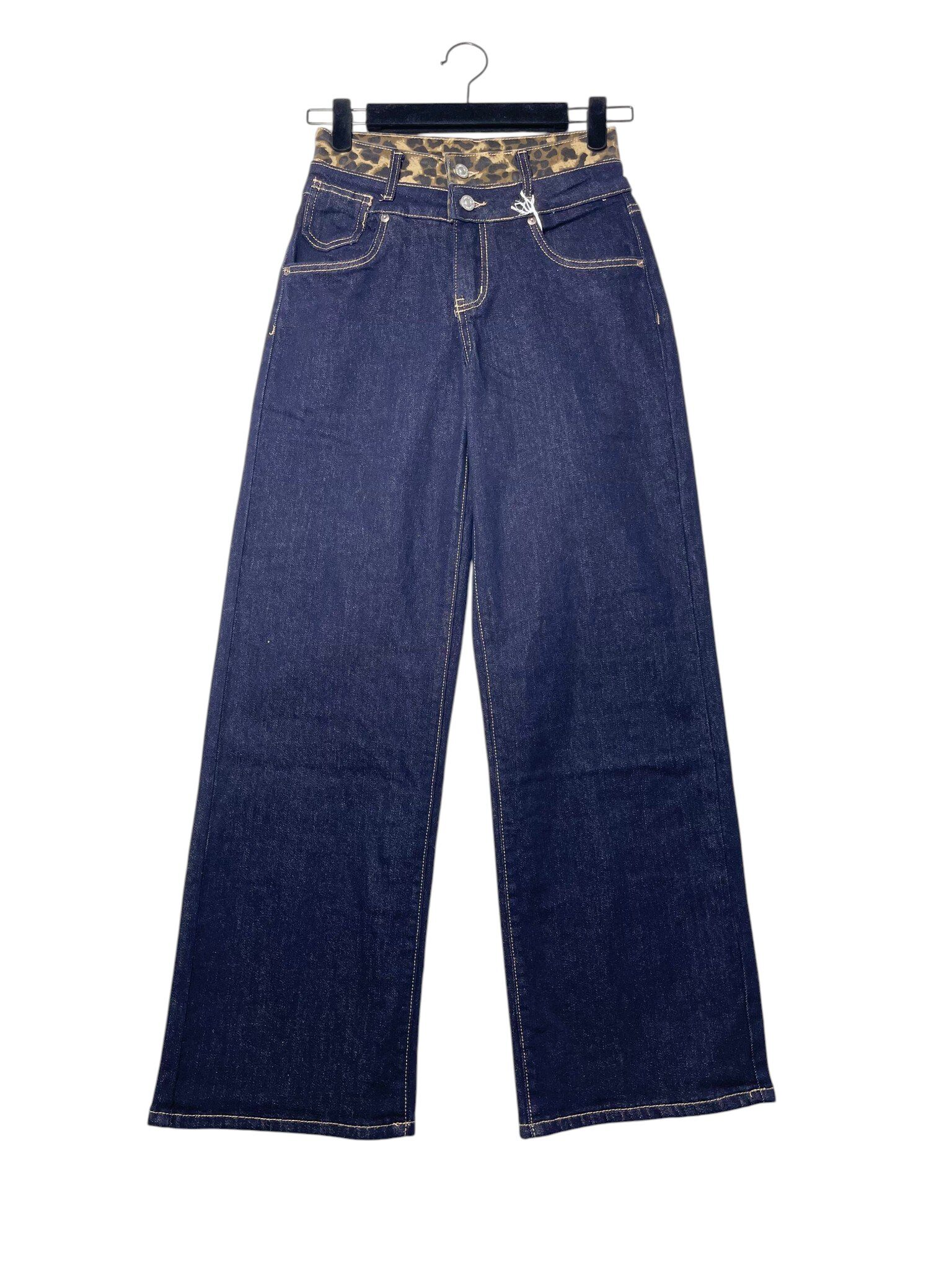 Wholesaler Elegance - Dark palazzo jeans with double leopard button