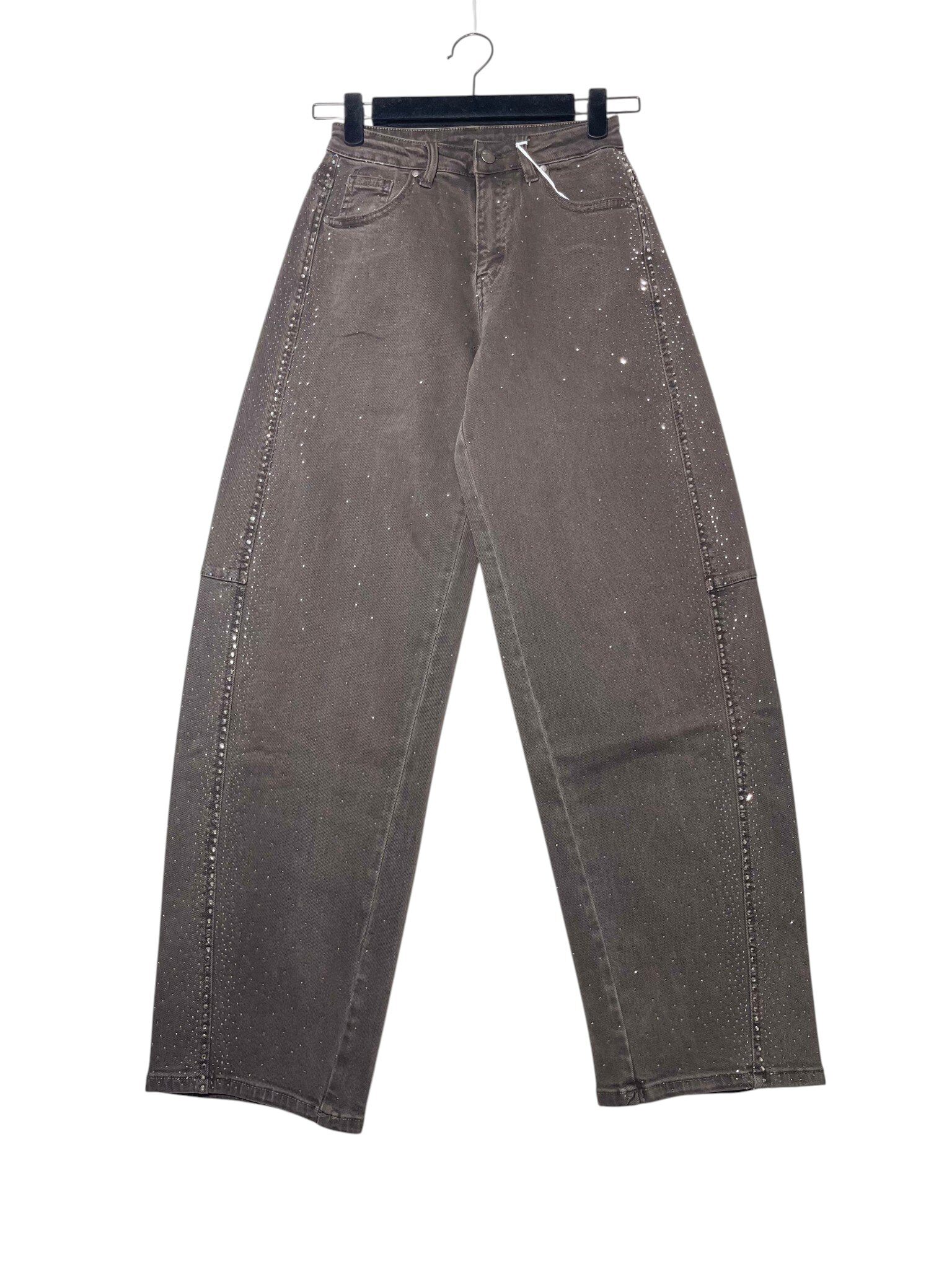 Wholesaler Elegance - Brown balloon fit jeans with rhinestones