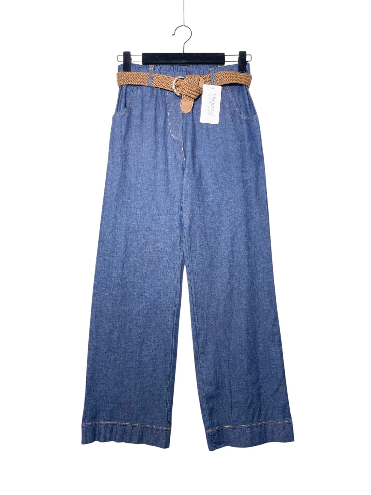 Wholesaler Elegance - Lightweight palazzo jeans with crochet belt