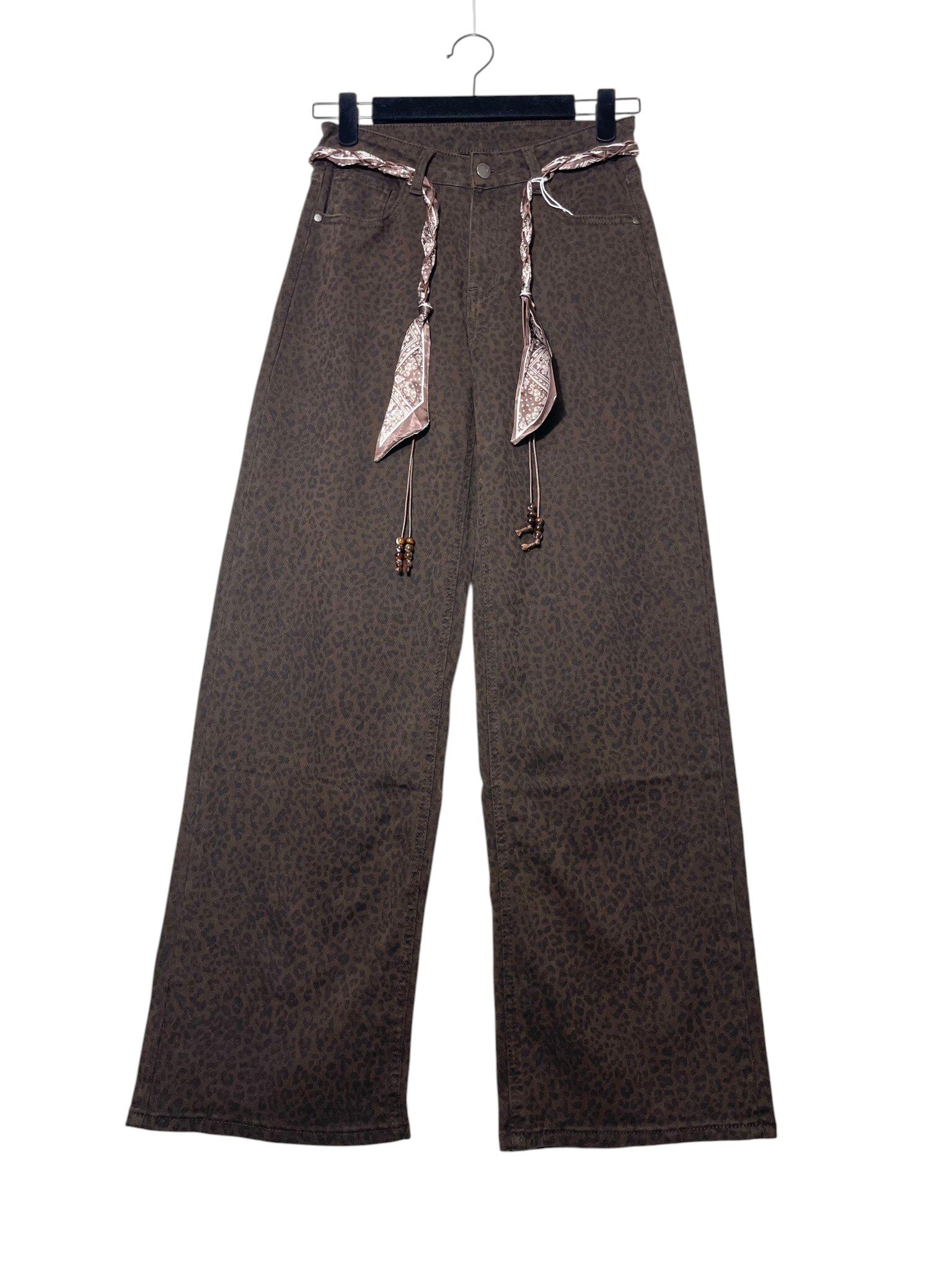 Wholesaler Elegance - Animal print palazzo jeans with belt