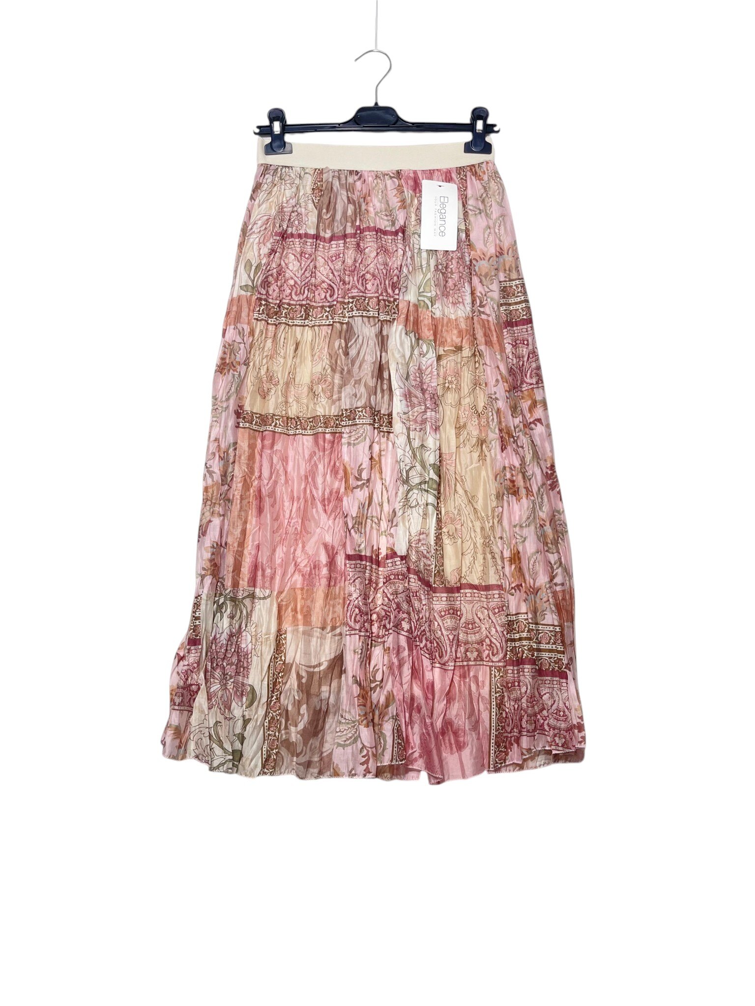 Mayorista Elegance - Falda de tencel con efecto arrugado y estampado de parches, forrada por dentro