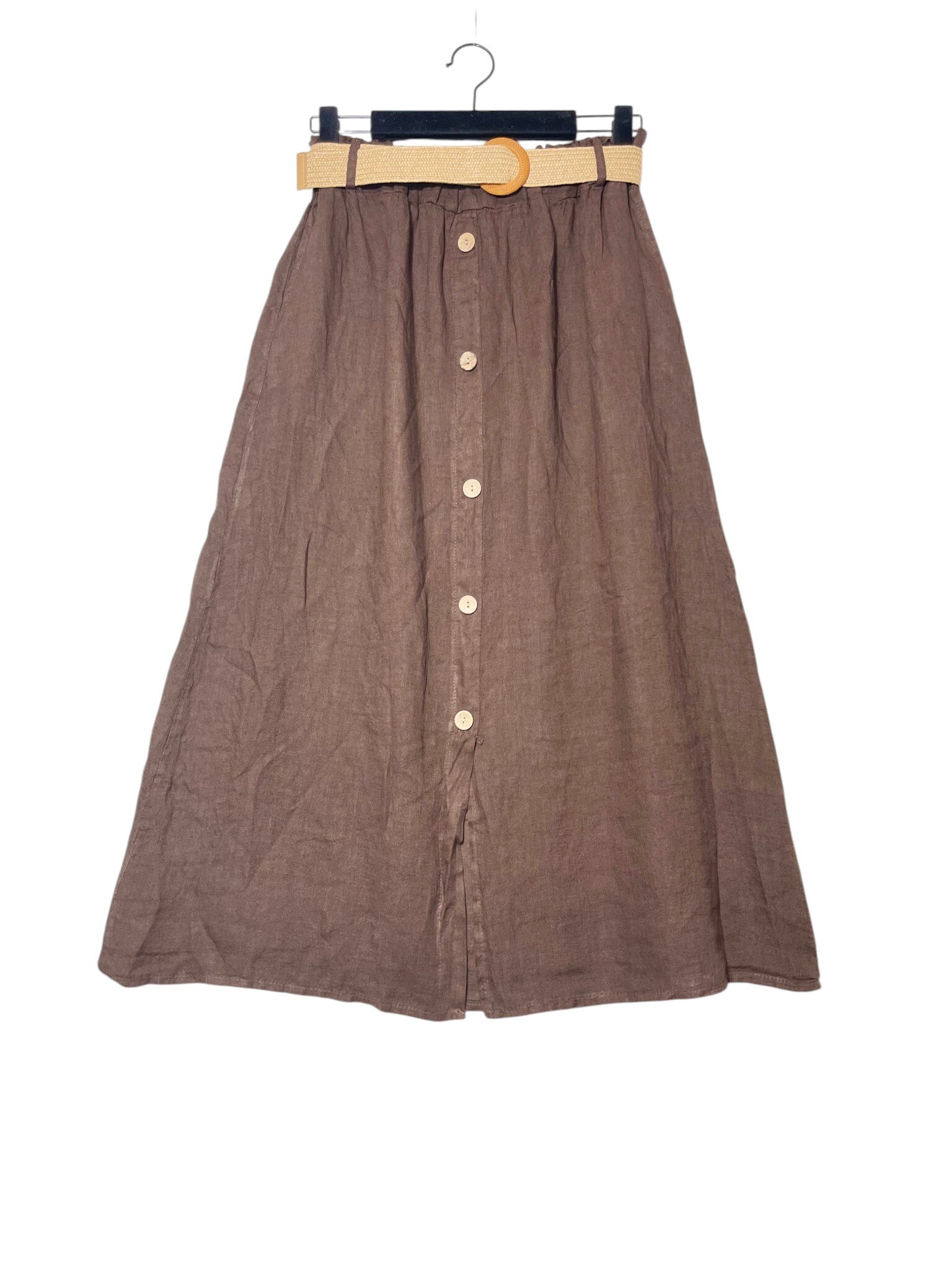 Mayorista Elegance - Falda de lino con botones y abertura, cintura elástica