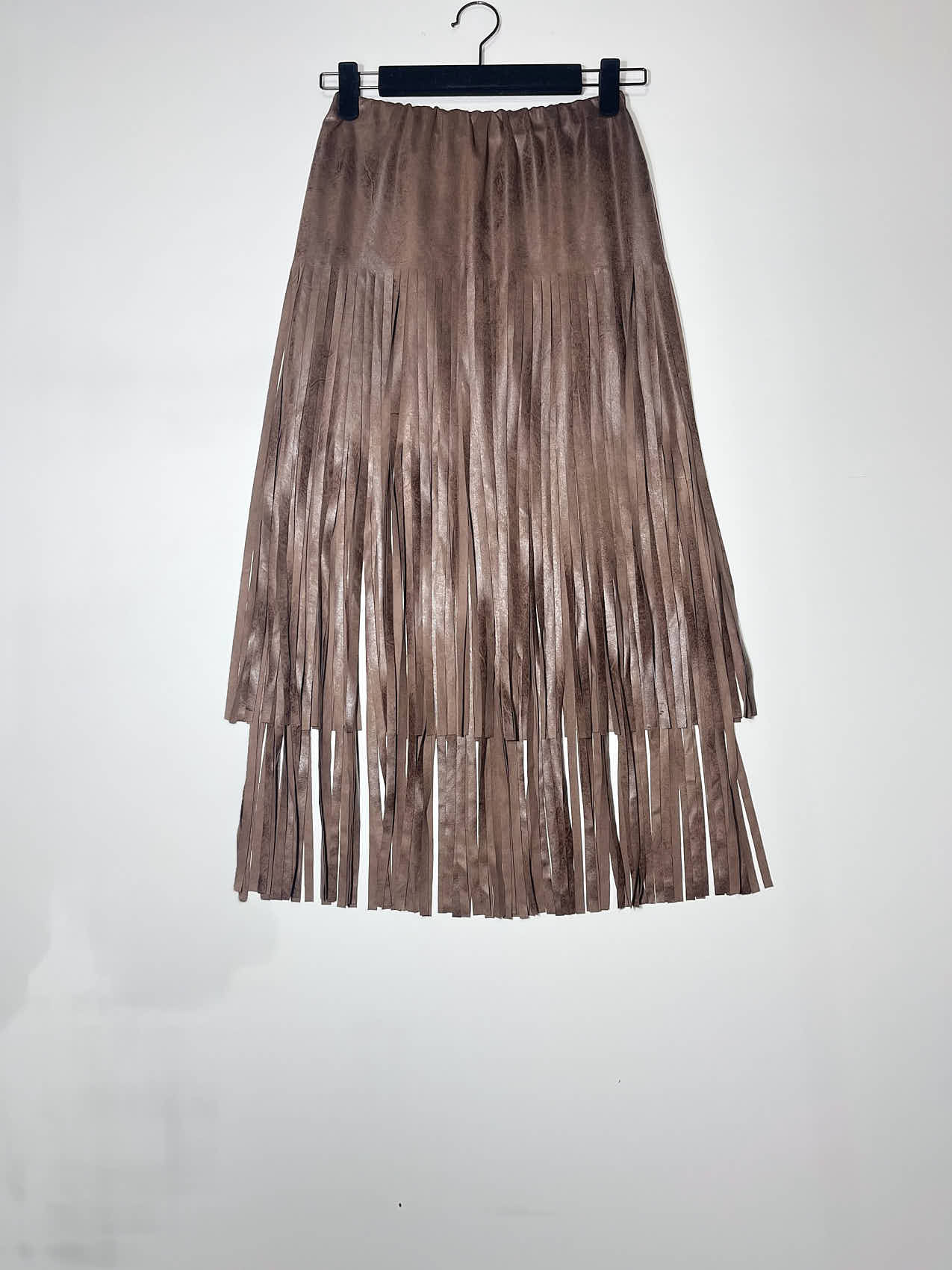 Wholesaler Elegance - Faux Leather Skirt with Fringes