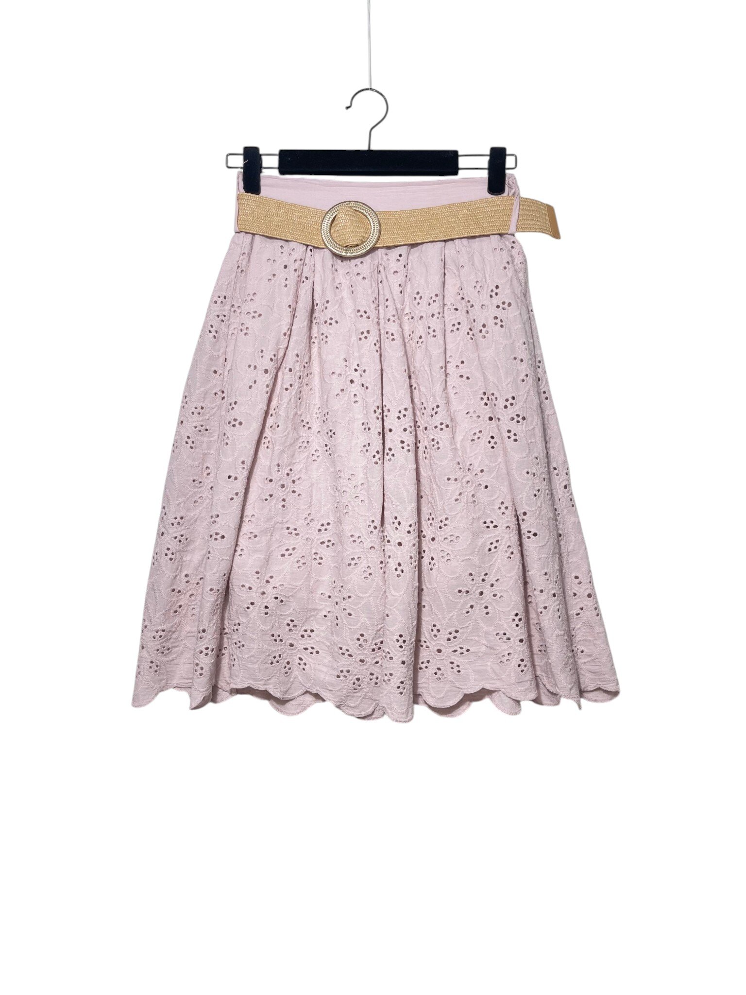 Mayorista Elegance - Falda midi de bordado inglés, forrada por dentro