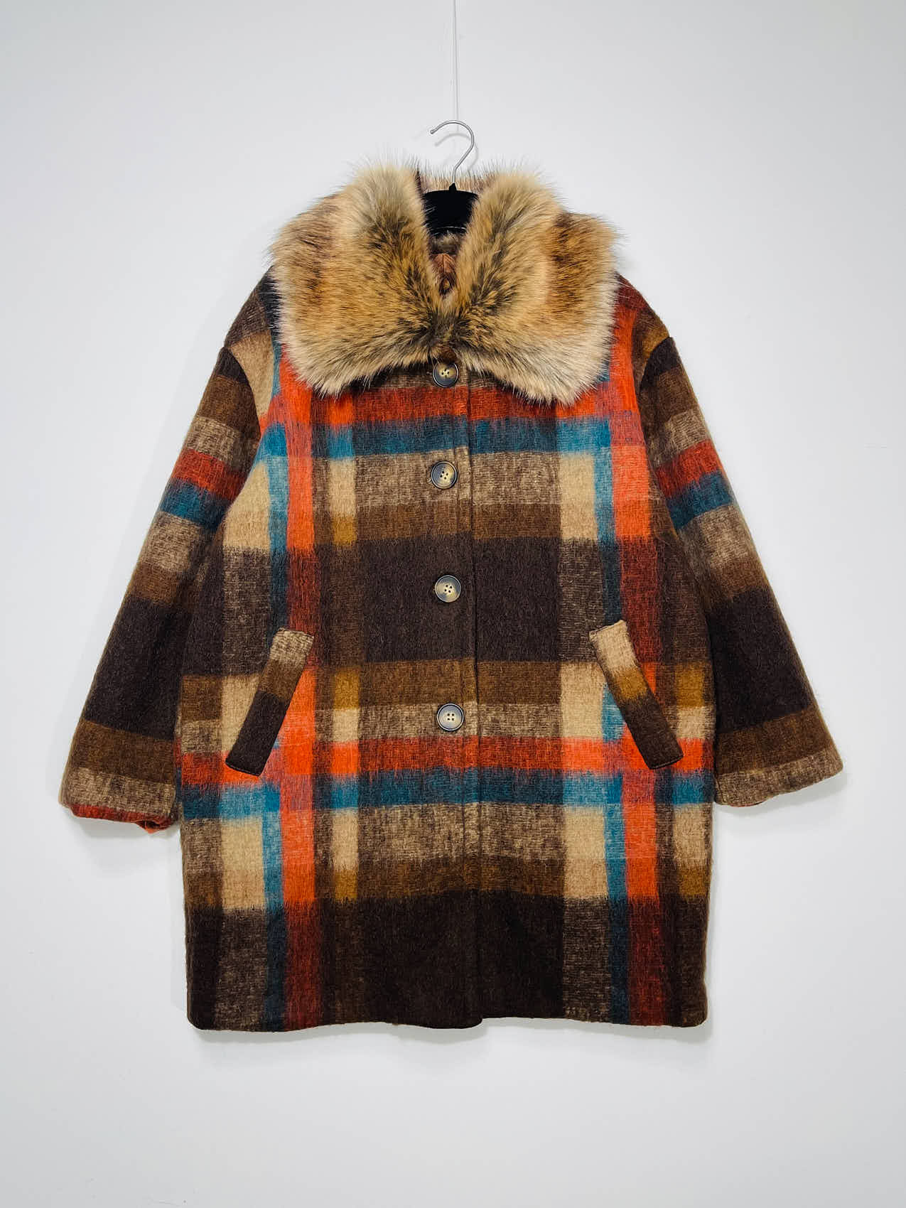 Manteau Tartan En Laine Tweed Bouffant - Taille L, Marque Puffa - Neuf Sans étiquettes
