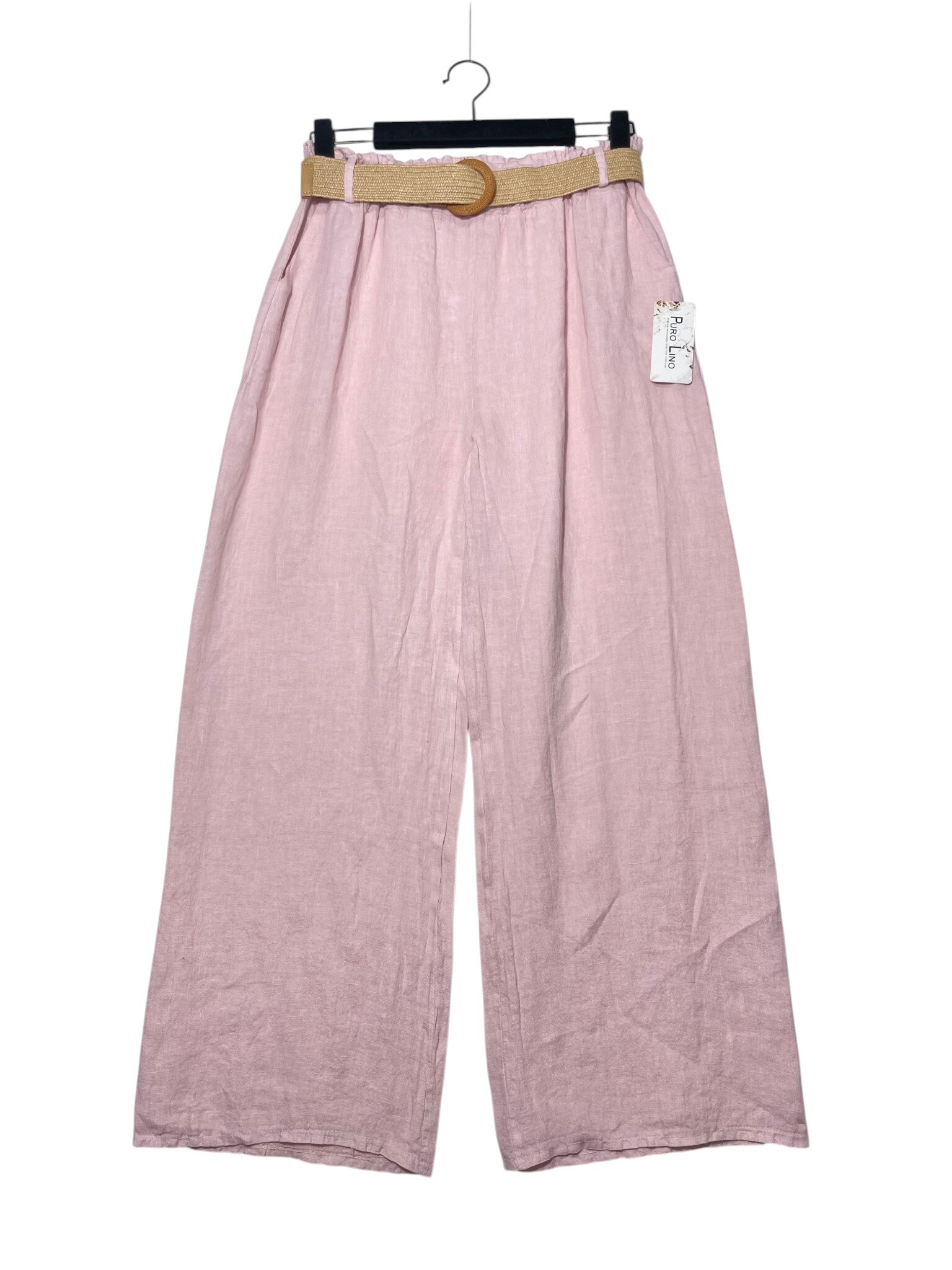 Wholesaler Elegance - Palazzo trousers with belt in pure linen (fits up to size 50)