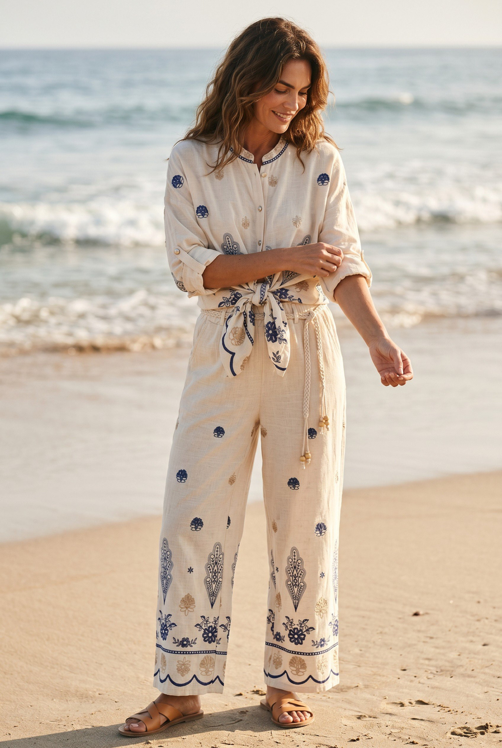 Mayorista Elegance - Pantalón de mezcla de lino con bordados