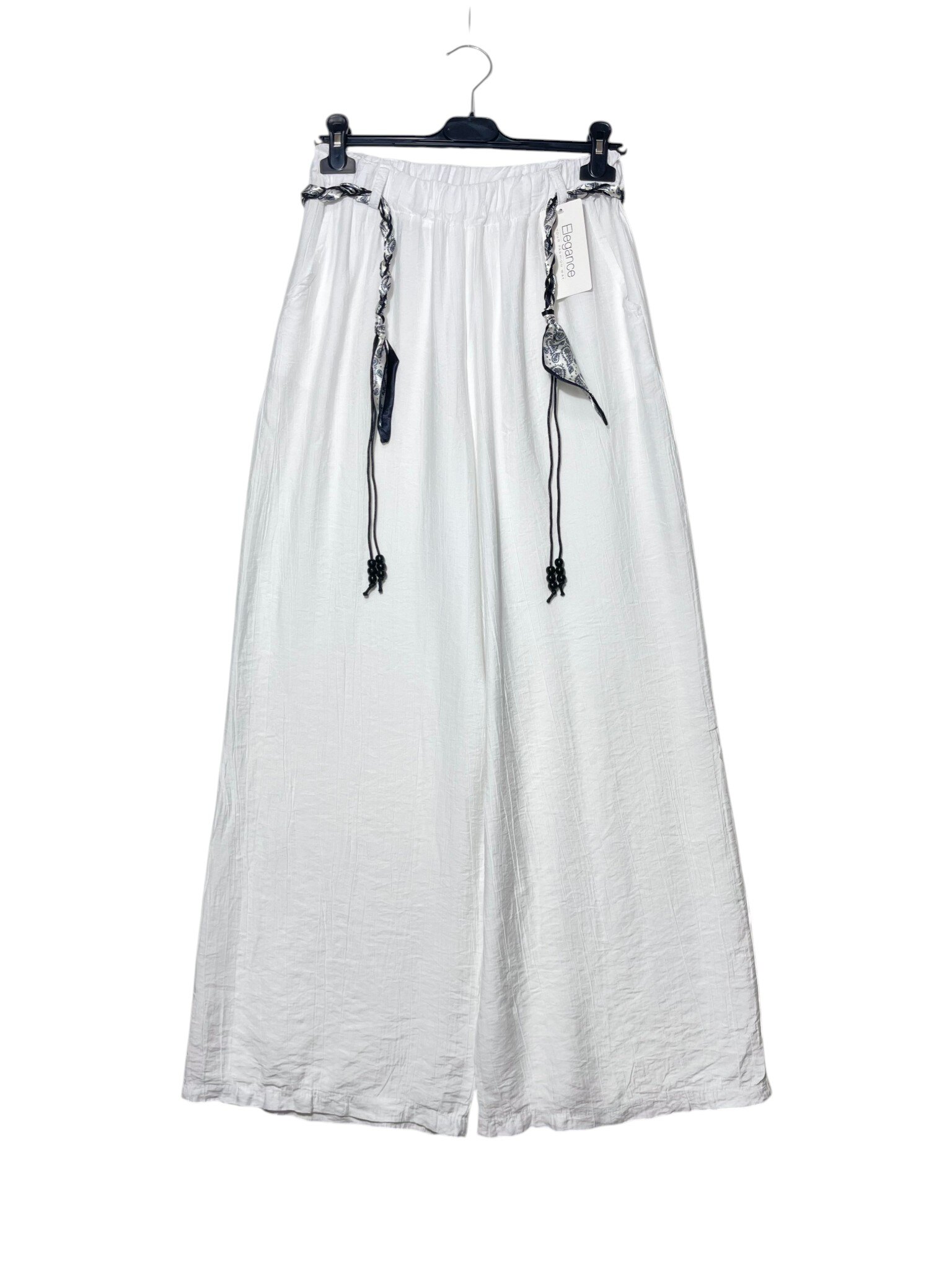 Grossiste Elegance - Pantalon palazzo effet froissé, avec taille élastique et poches latérales
