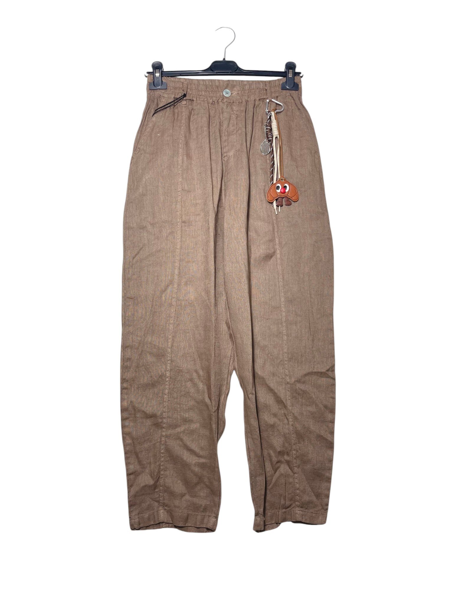Großhändler Elegance - Baggy-Fit-Hose aus reinem Leinen mit Schlüsselanhänger