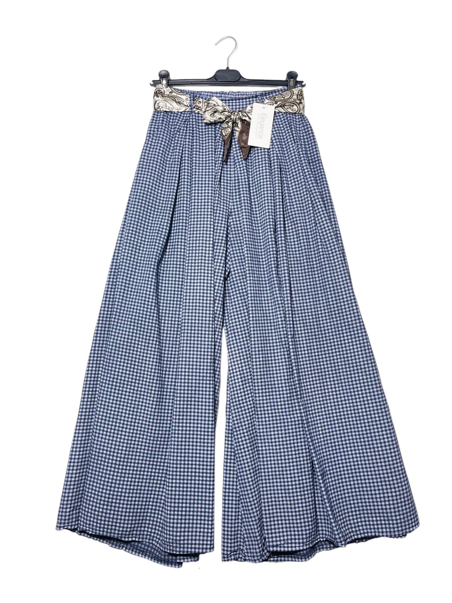 Grossista Elegance - Pantalone a palazzo largo a quadretti con pences
