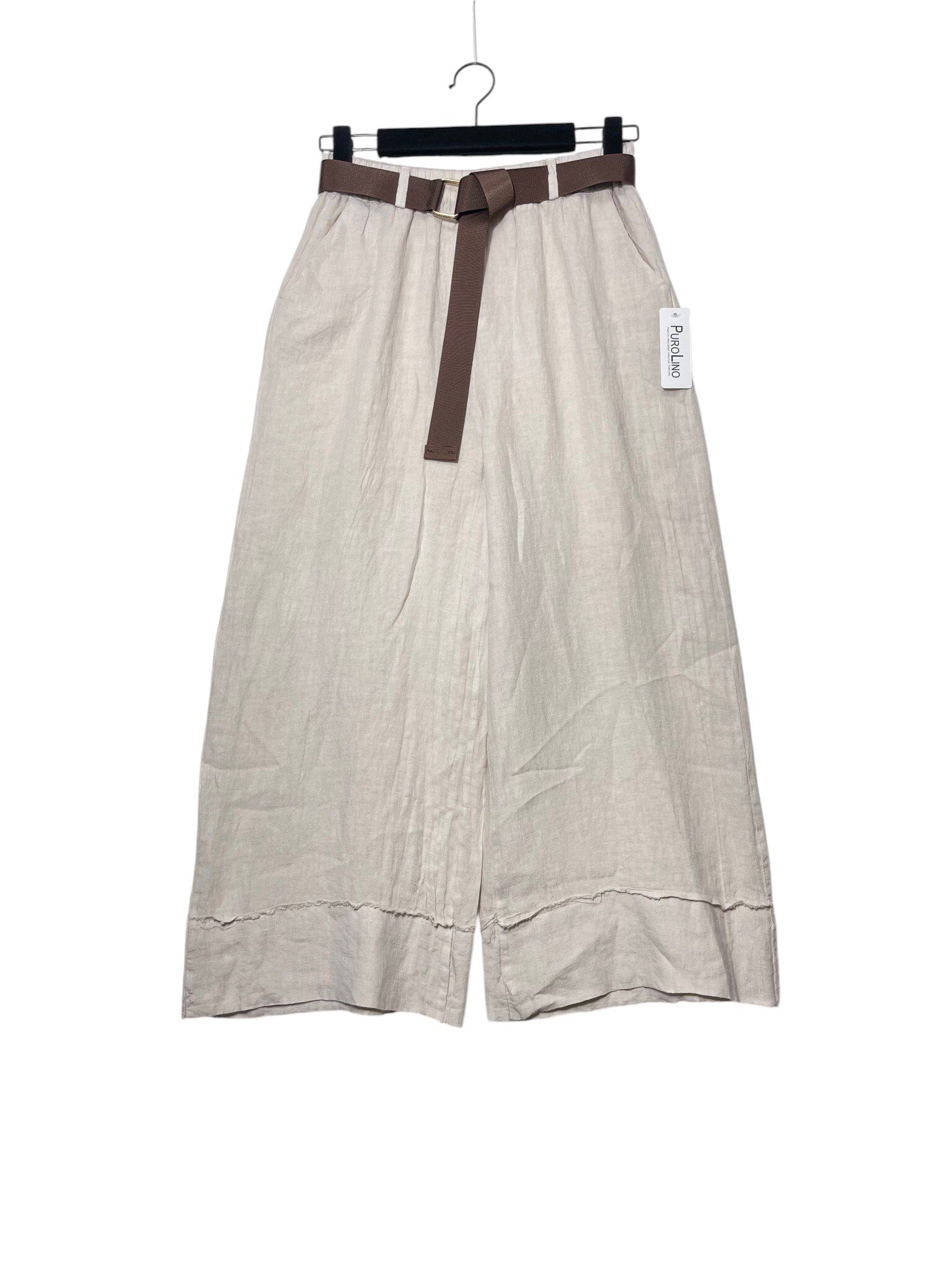 Wholesaler Elegance - Linen palazzo pants with stitching at the bottom
