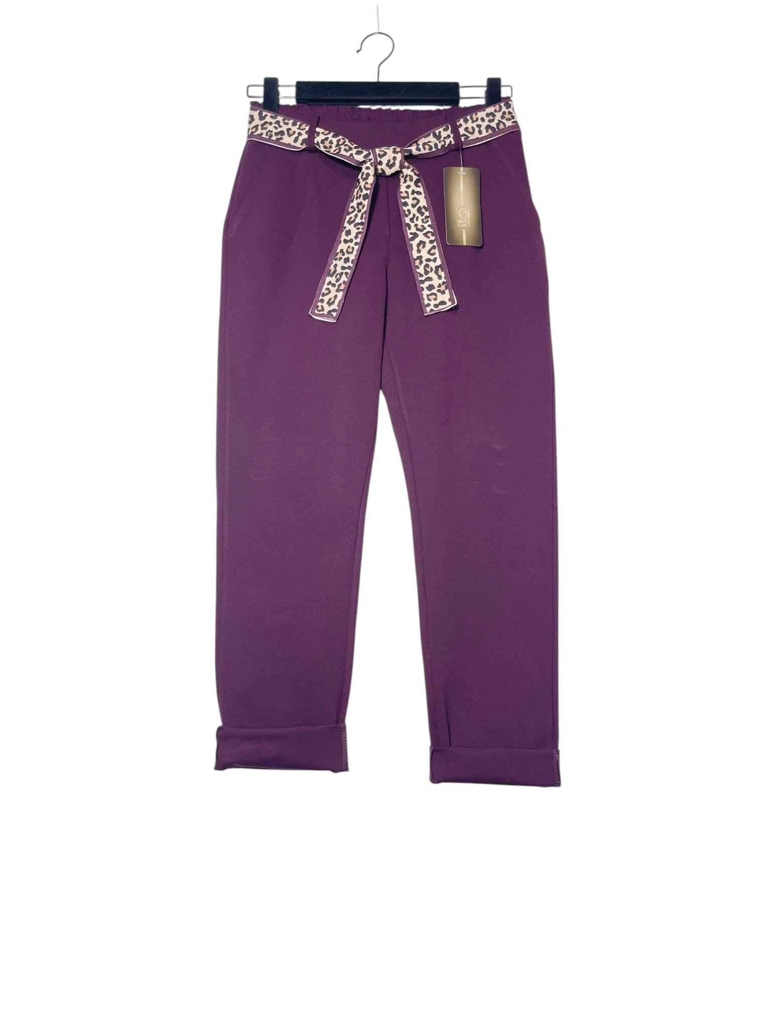 Wholesaler Elegance - Baggy fit pants in milano knit with animal print belt