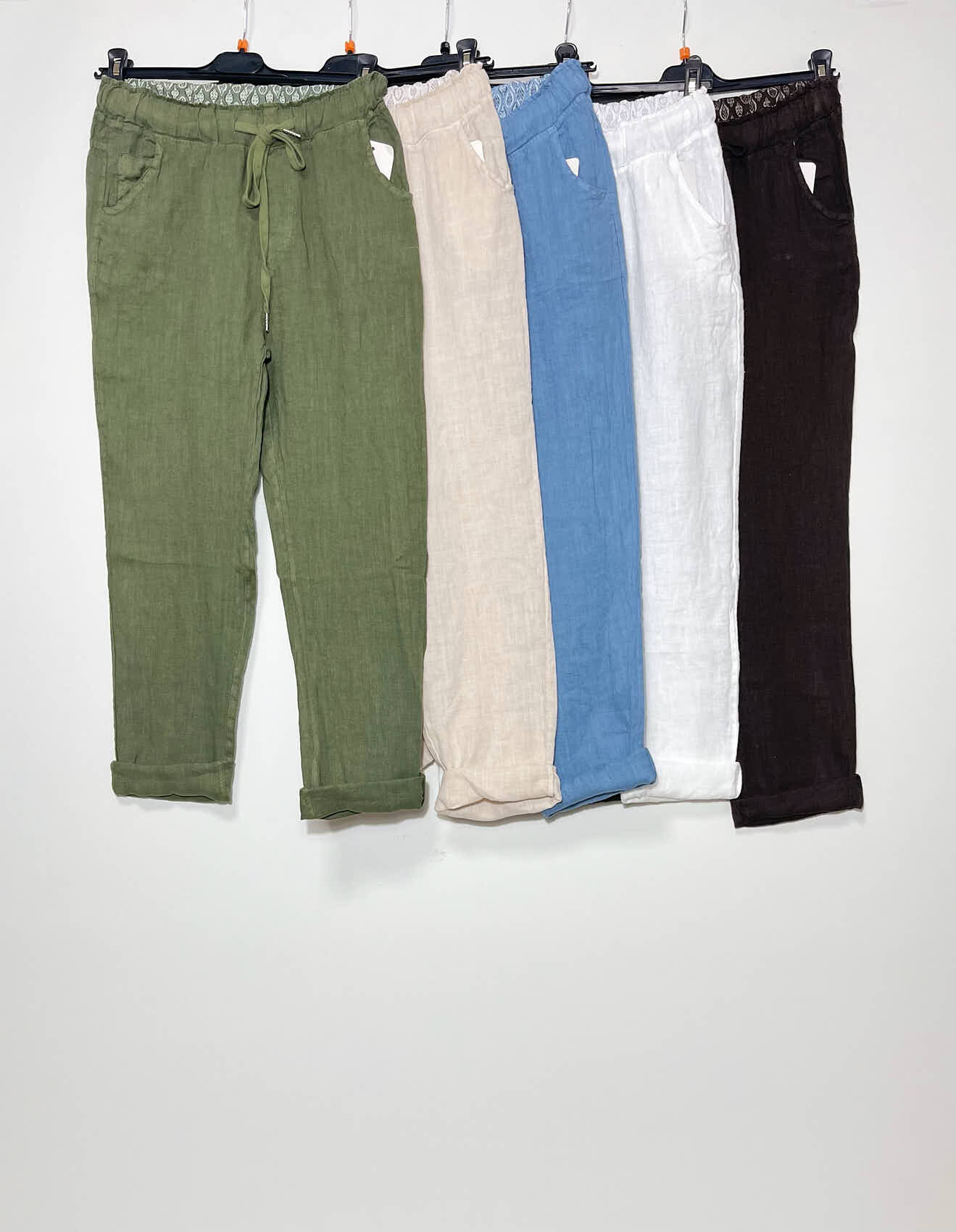Mayorista Elegance - Pantalones de lino con elástico y cordero