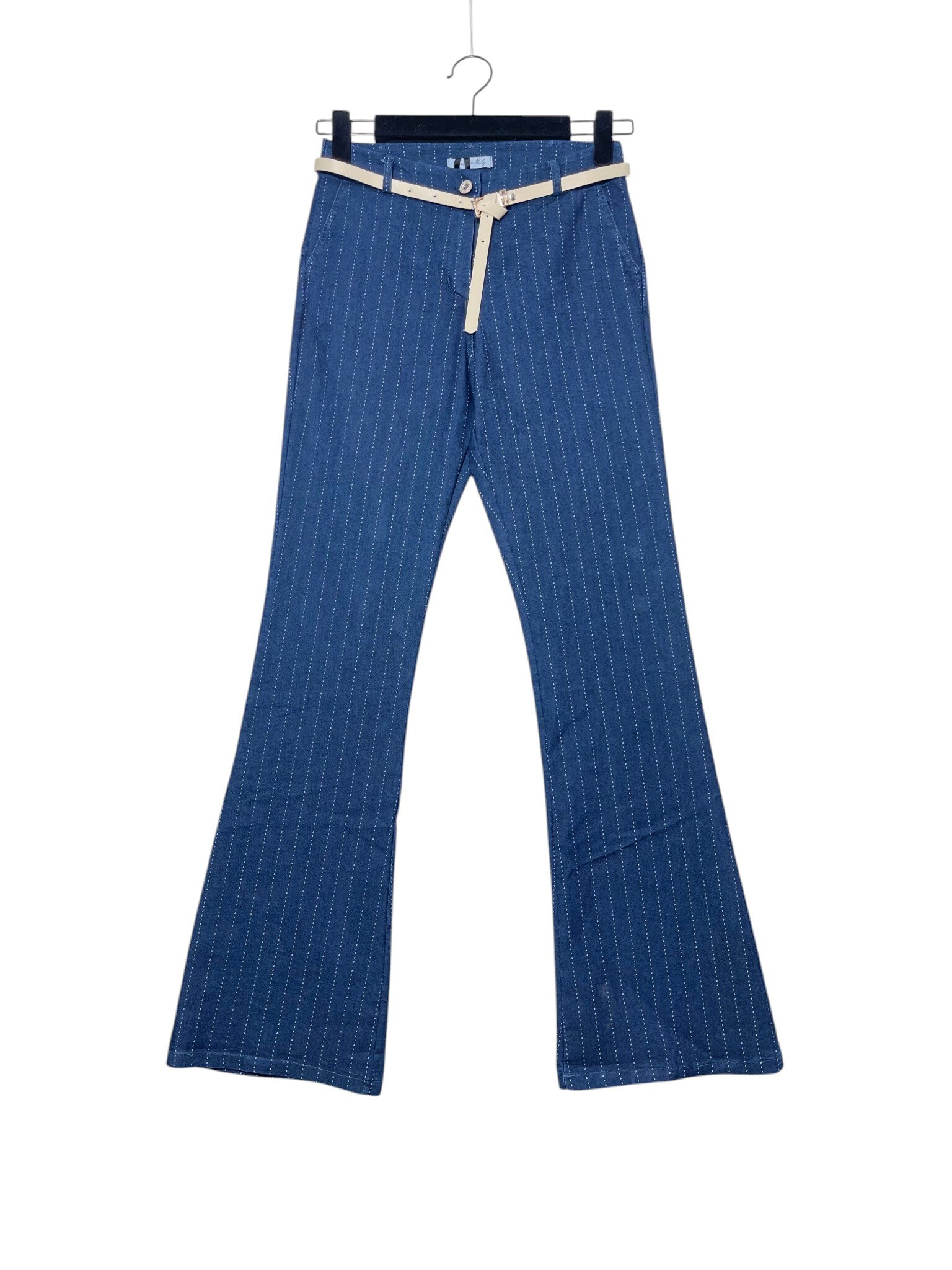 Wholesaler Elegance - Chambray flared jeans with stripes and polka dots
